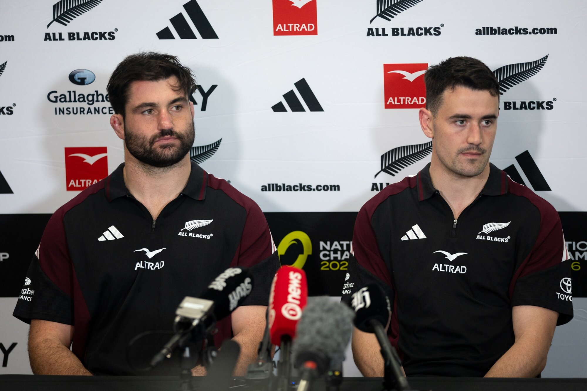 All Blacks Luke Jacobson and Will Jordan speak to media ahead of this weekend's first test. Photo / Anna Heath