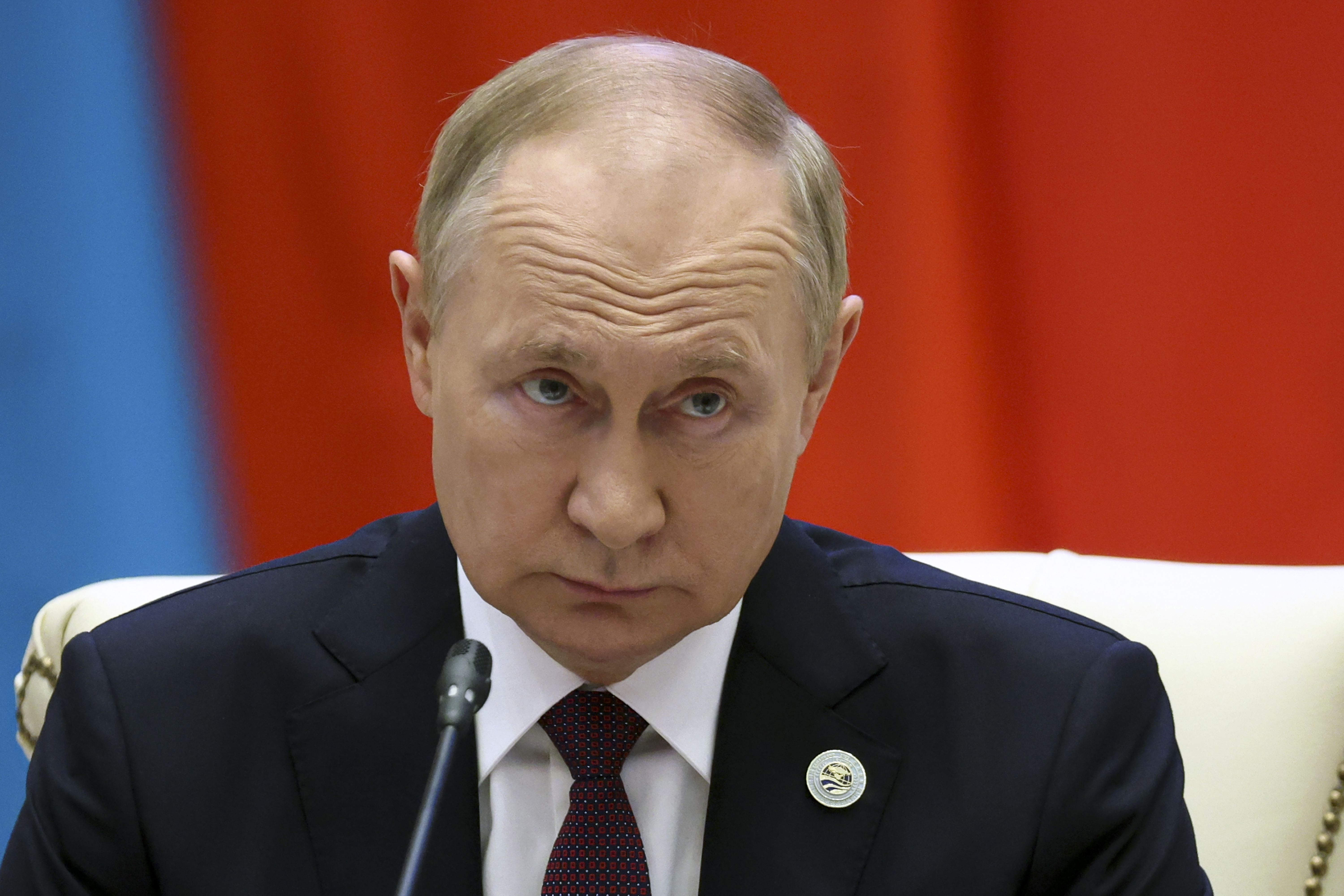 Russian President Vladimir Putin attends the Shanghai Cooperation Organization (SCO) summit in Samarkand, Uzbekistan, Friday, September 16, 2022. (Sergei Bobylev, Sputnik, Kremlin Pool Photo via AP)