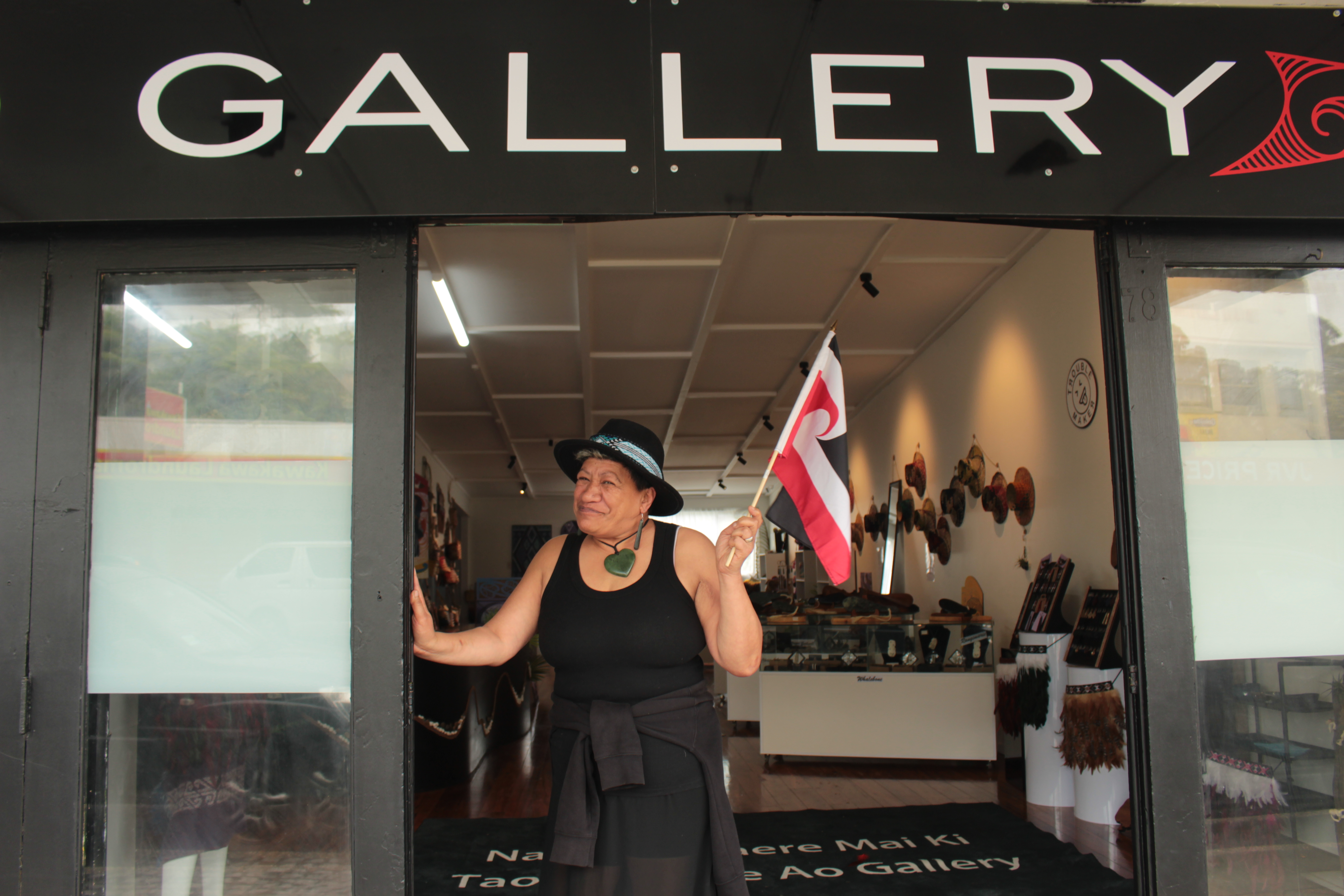 Kawakawa local Tui Riwhi-Moihi watched and supported the action from the gallery where she was working. Photo / Denise Piper