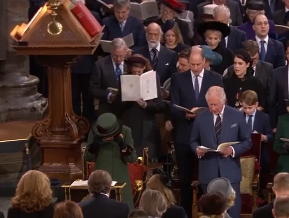 Princess Beatrice was seen overwhelmed with emotion at her grandfathers memorial as she covered her face with a hymn sheet. Photo / The Royal Family