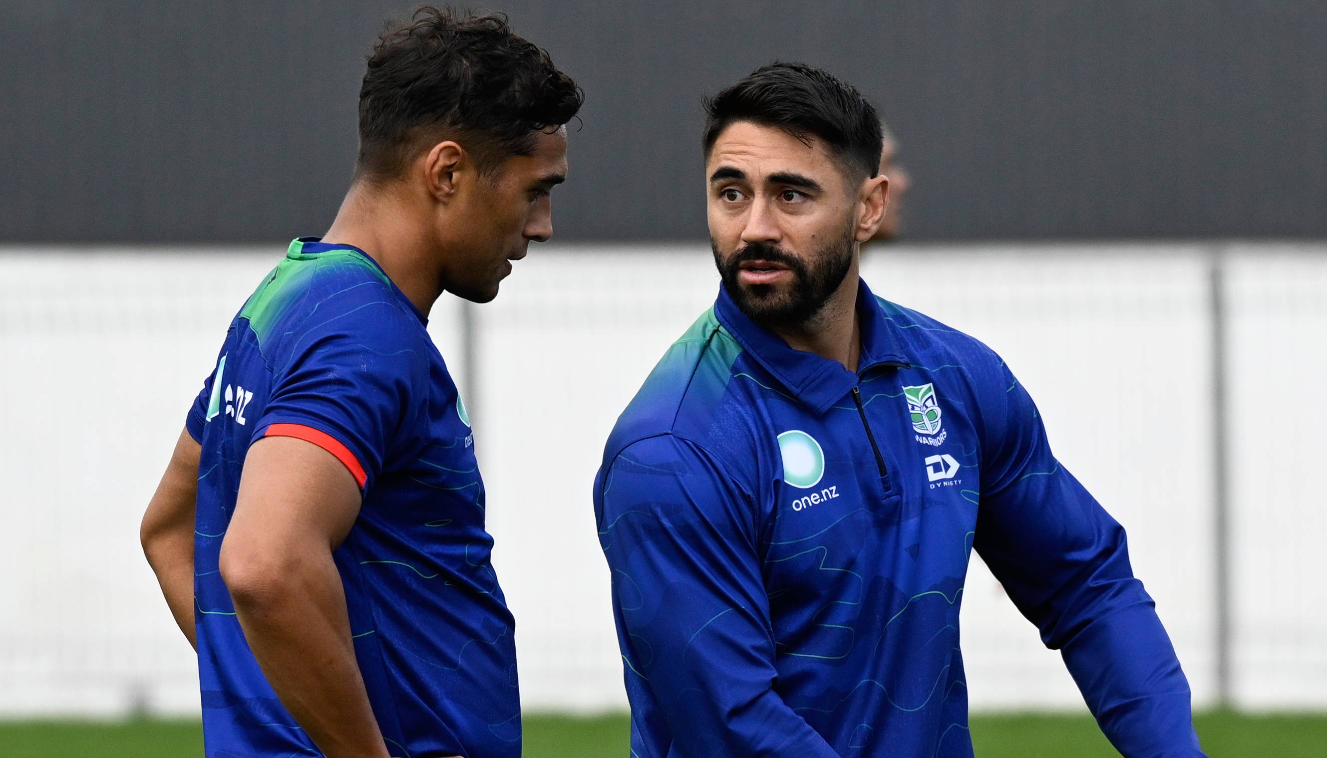 Te Maire Martin and Shaun Johnson at Warriors training. Photo / Photosport