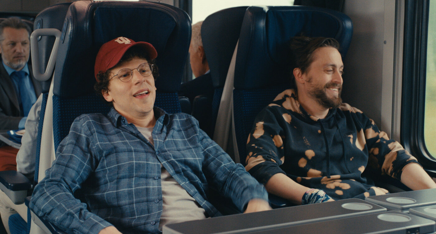Kieran Culkin with Jesse Eisenberg in A Real Pain. Photo / Supplied