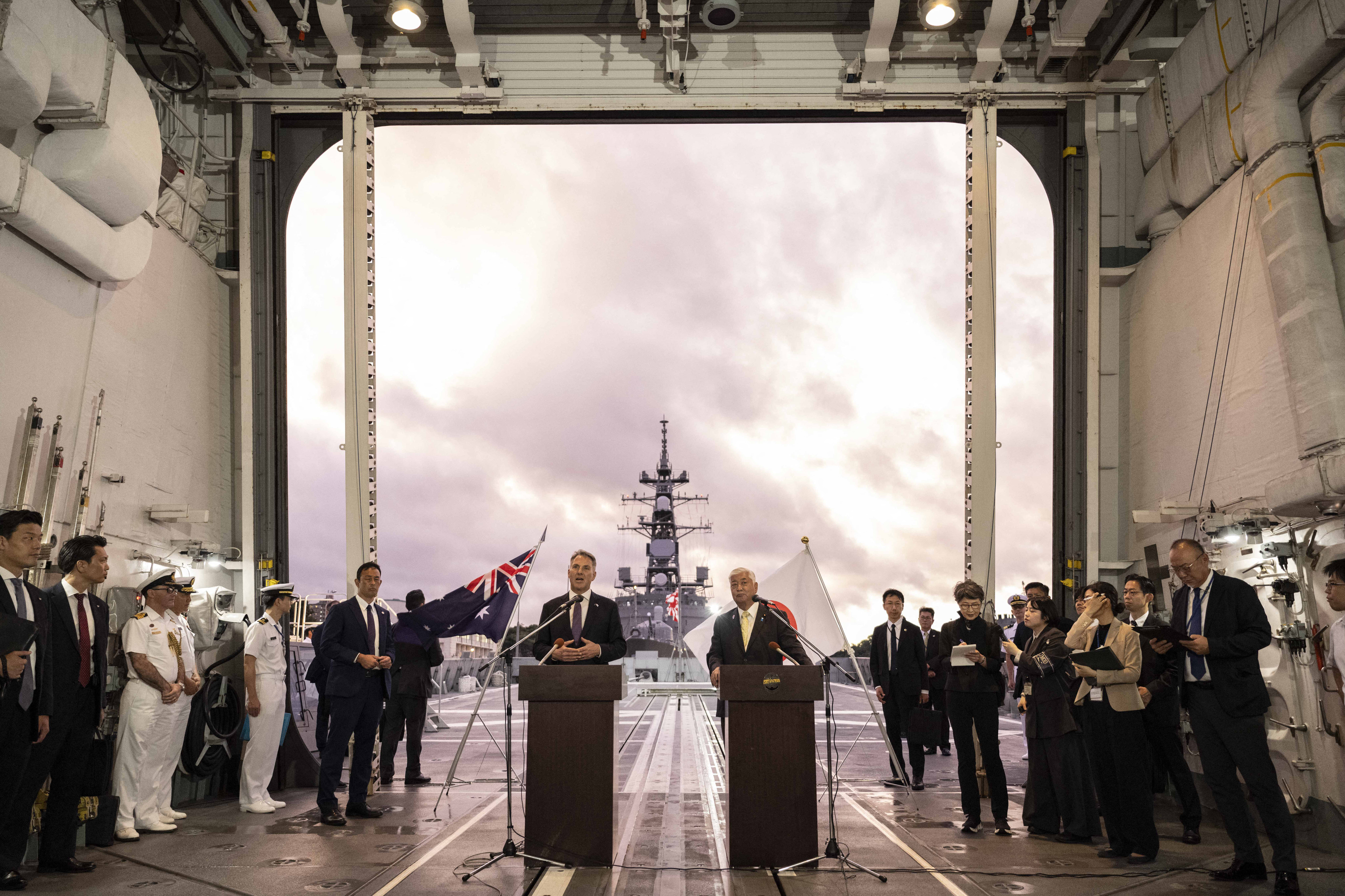 Japan and Australia agreed on September 5 to further deepen defence ties, a month after Canberra announced it would upgrade its navy with 11 advanced warships built by Japanese firm Mitsubishi Heavy Industries. Photo / AFP, Yuichi Yamazaki