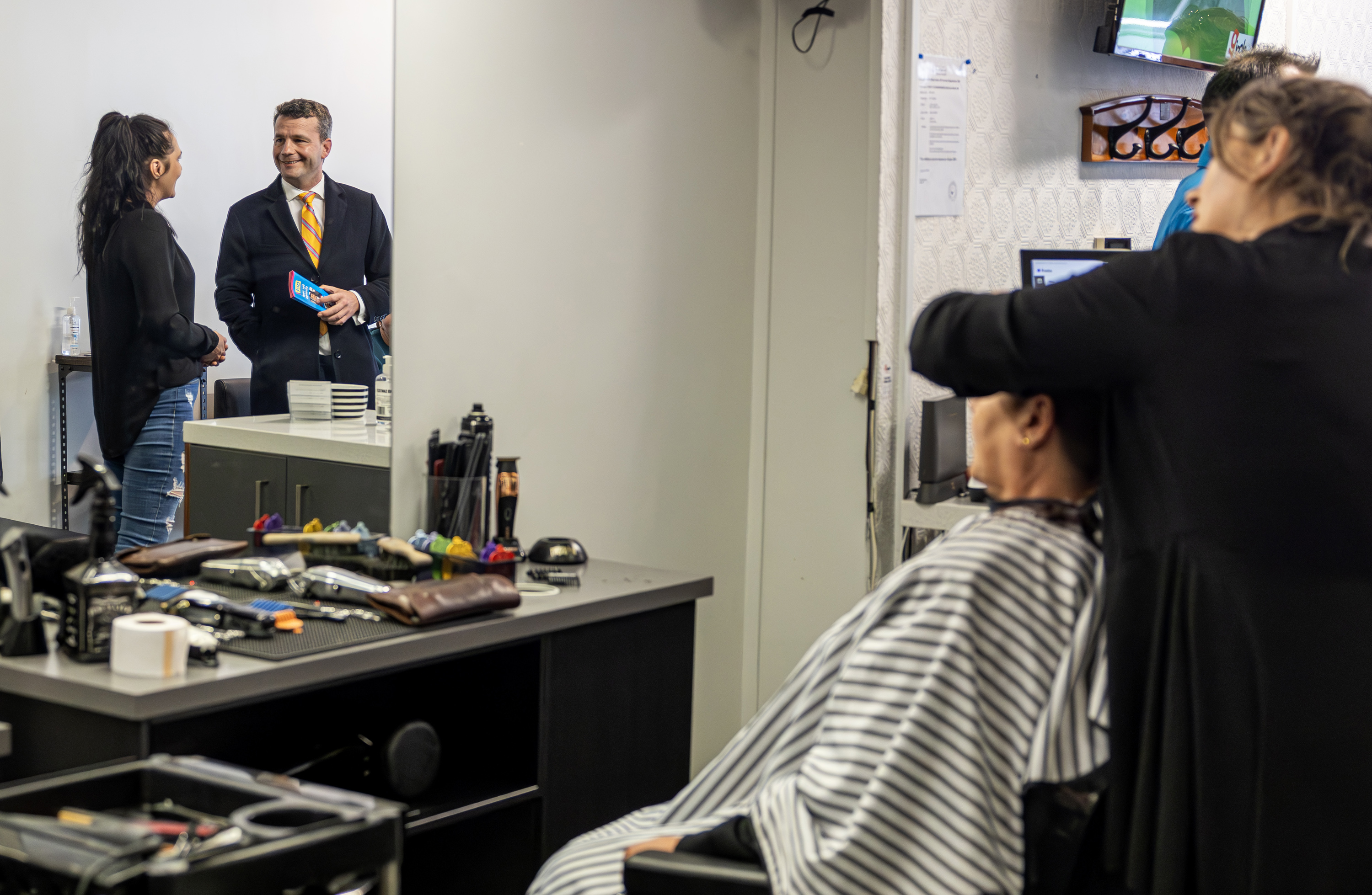 Act Party leader David Seymour City Barbers owner Natalia Saunders. Photo / Mike Scott