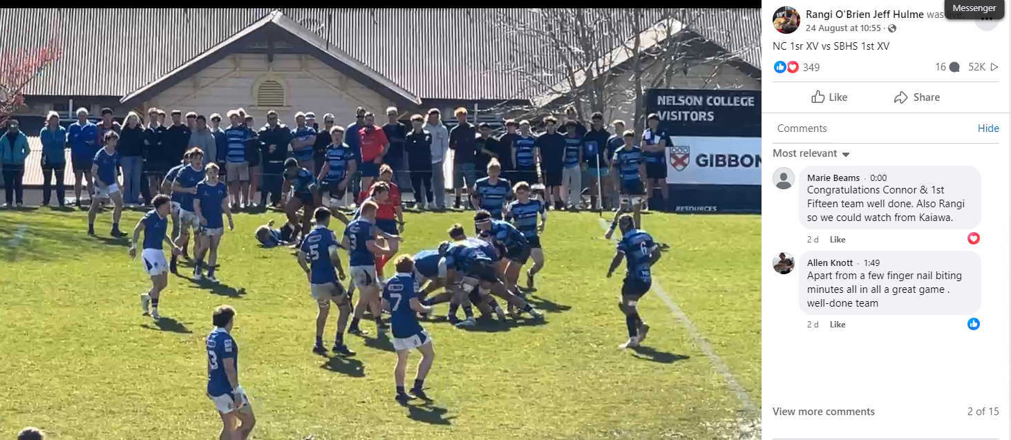 52,000 viewers tuned into a parent's Facebook Live of the South Island First XV Final. Photo / Facebook