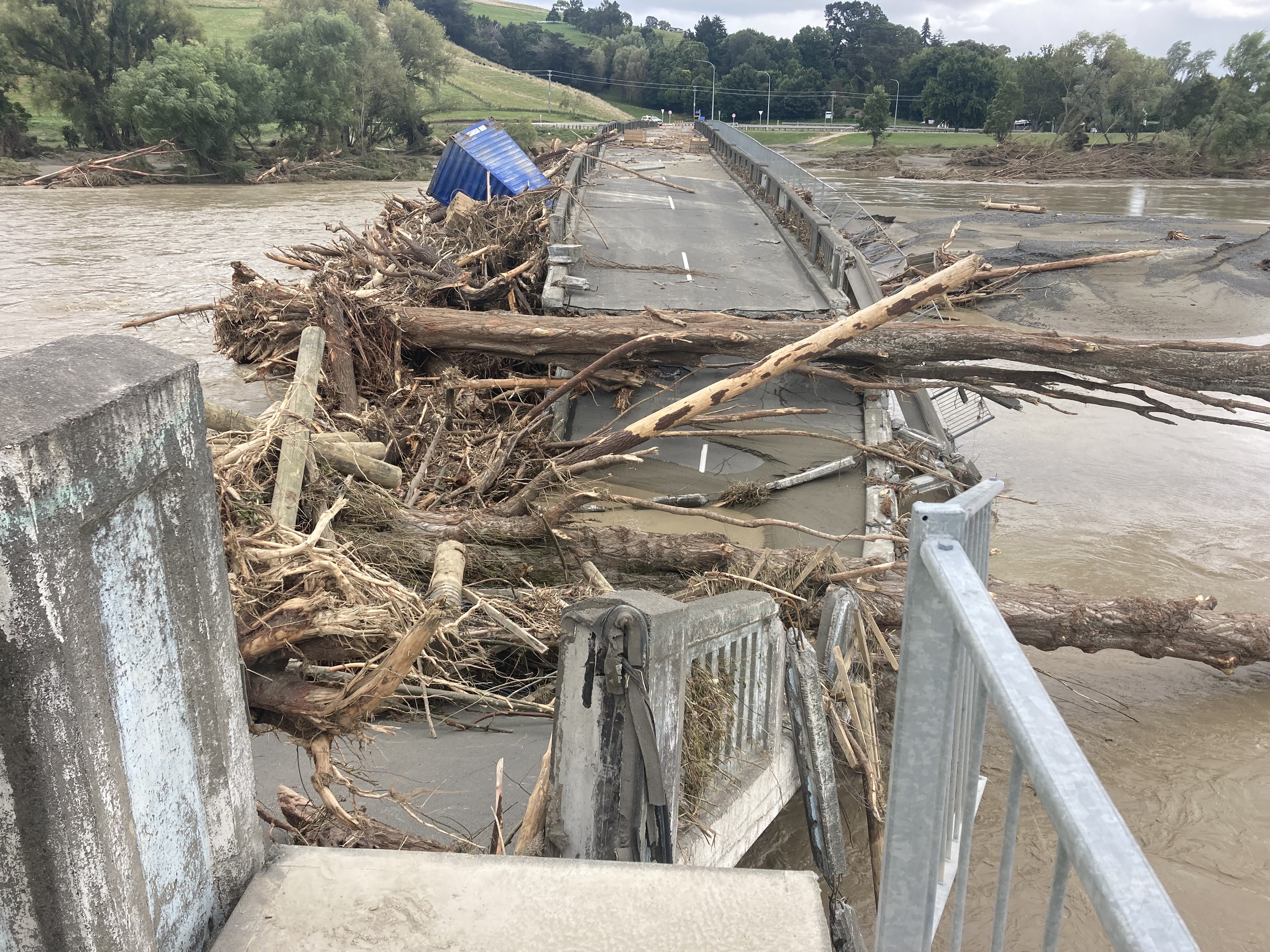 The Redclyffe Bridge between Waiohiki and Taradale in Napier was brought down. Photo / Paul Taylor