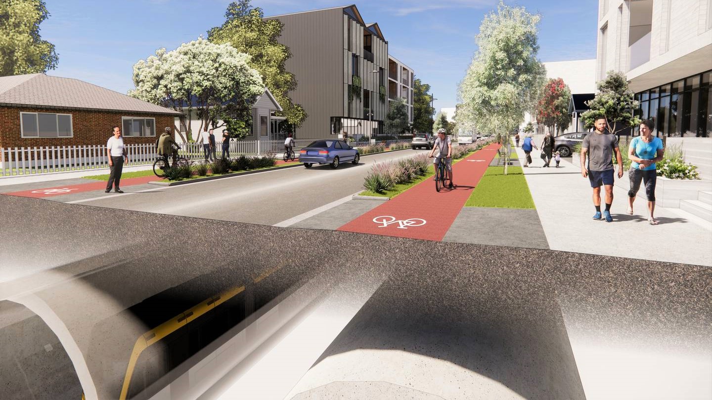 An artist's impression of tunnelled light rail in Auckland.