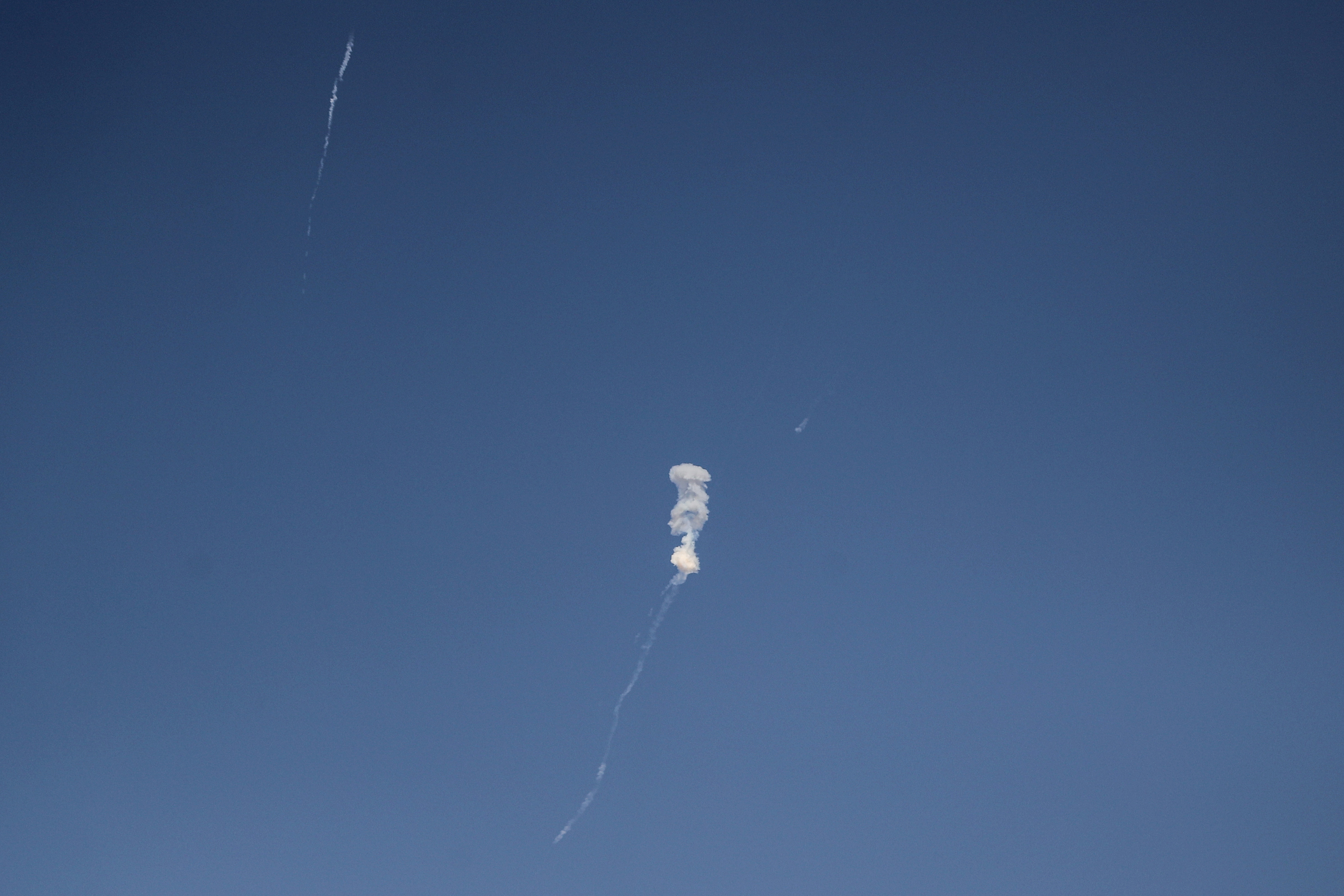 Missiles are intercepted over Doha, following explosions during a missile attack on July 17. . 