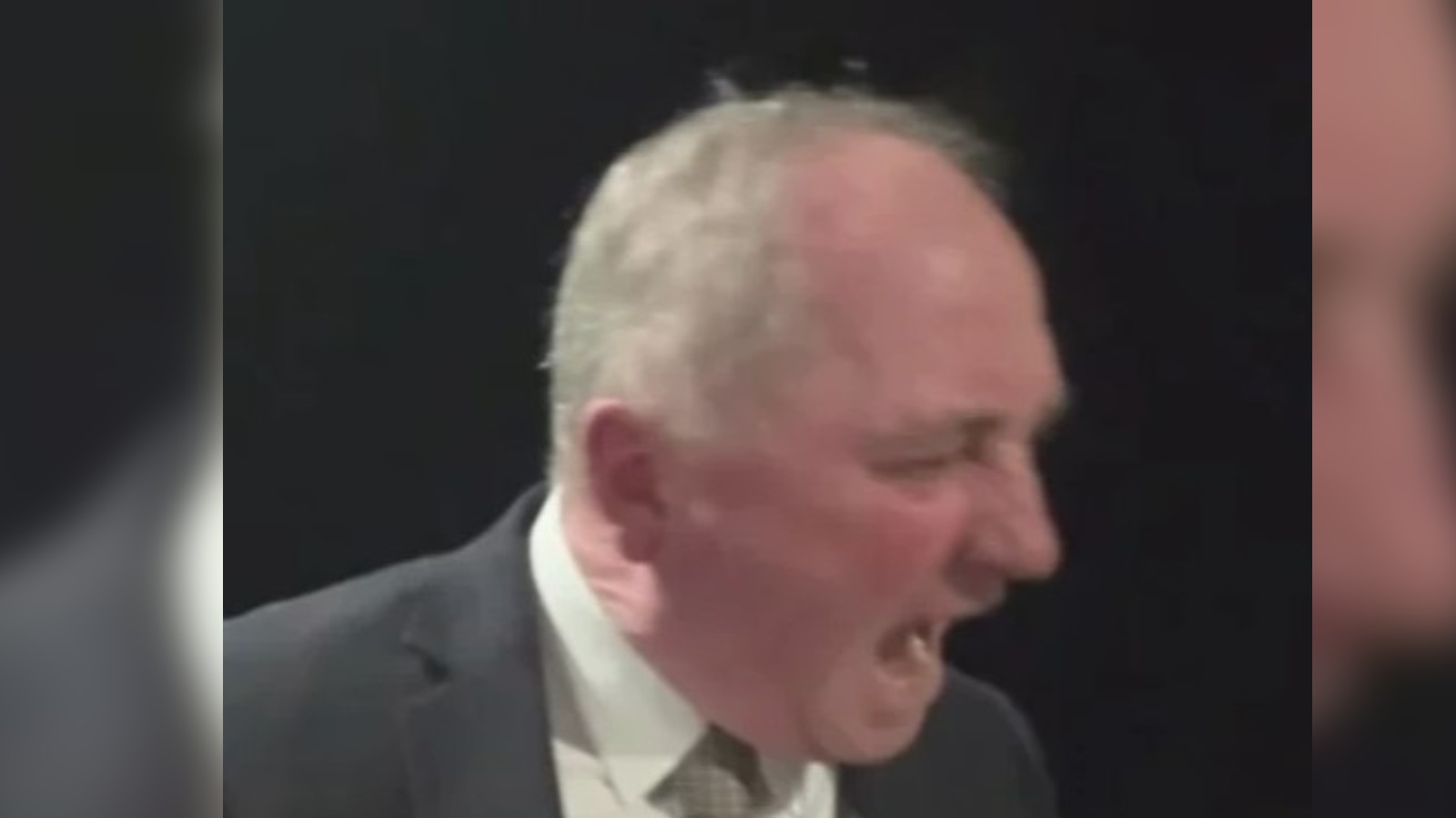Joyce yelled at the dog, which was not visible to viewers, during the live TV interivew. Source: ABC News via Nine