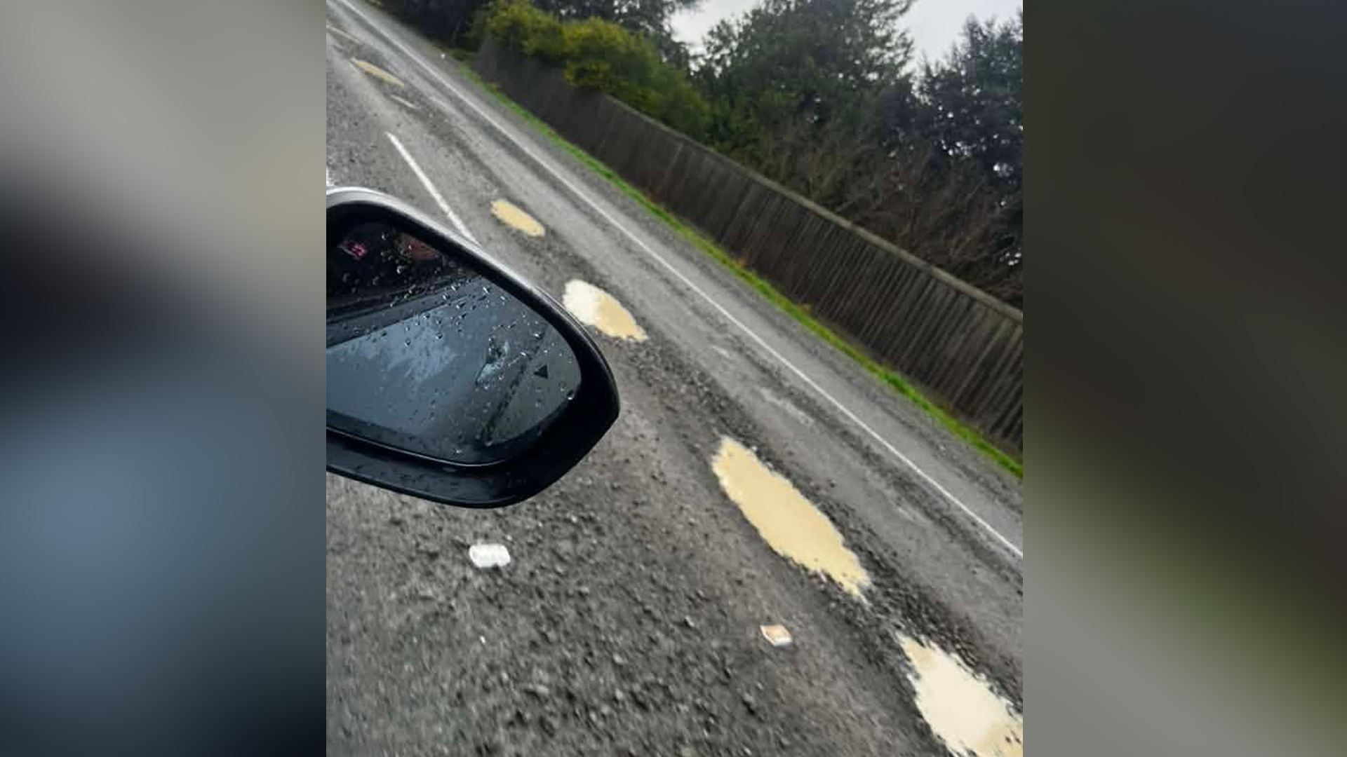 A motorist captured a small sample of the badly damaged section of State Highway 1 south of Ashburton that was closed over the long weekend, which was only just reconstructed in March.