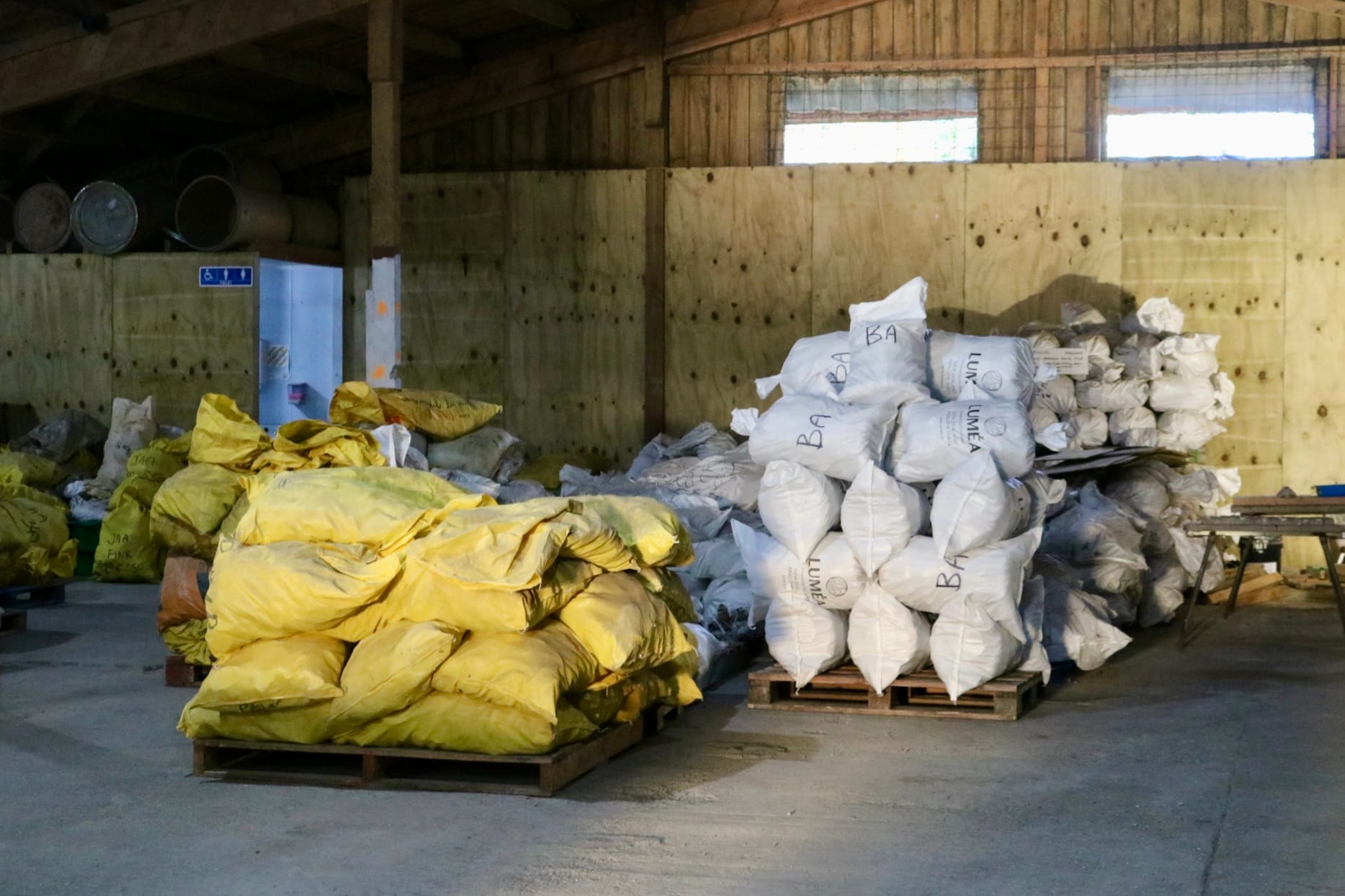 Bags of graded shells inside the Ocean Shell Ltd factory in Riverton.