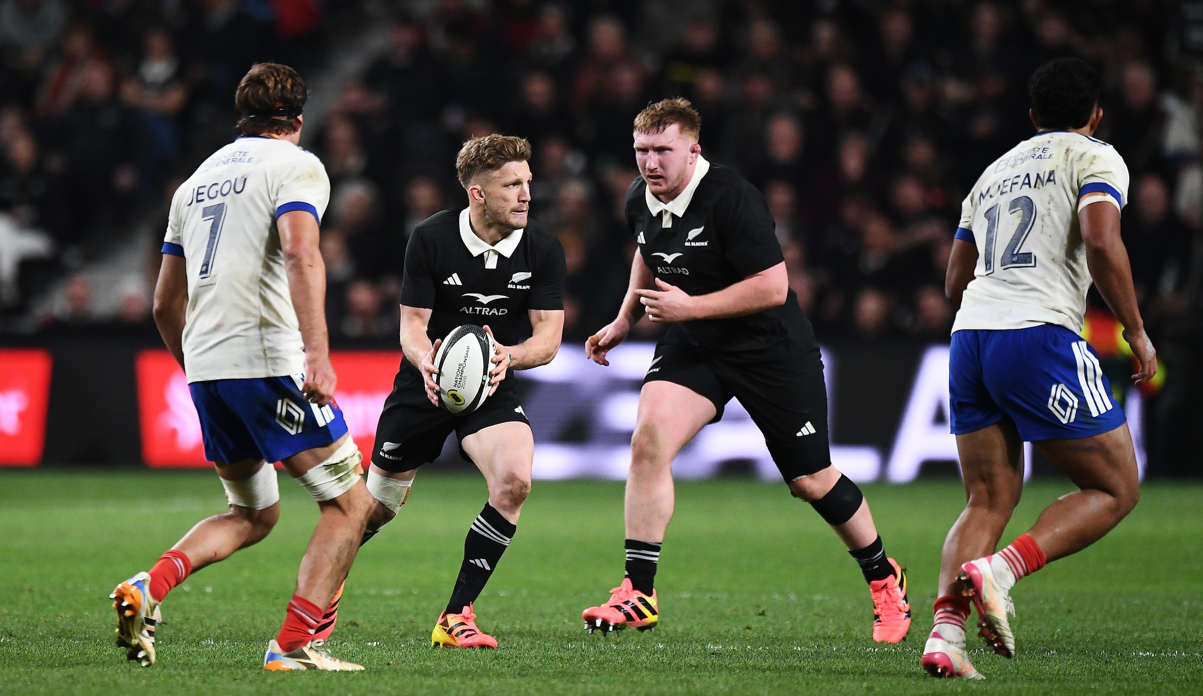 All Blacks fullback Damian McKenzie looks to unlock the French defence in Christchurch.
