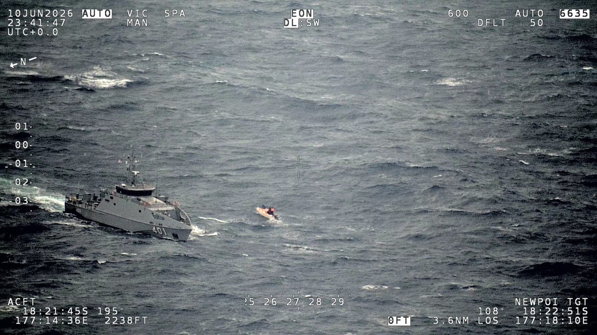 RFNS Savenaca was able to rescue the five people on board after the RNZAF plane relayed the vessel's location.