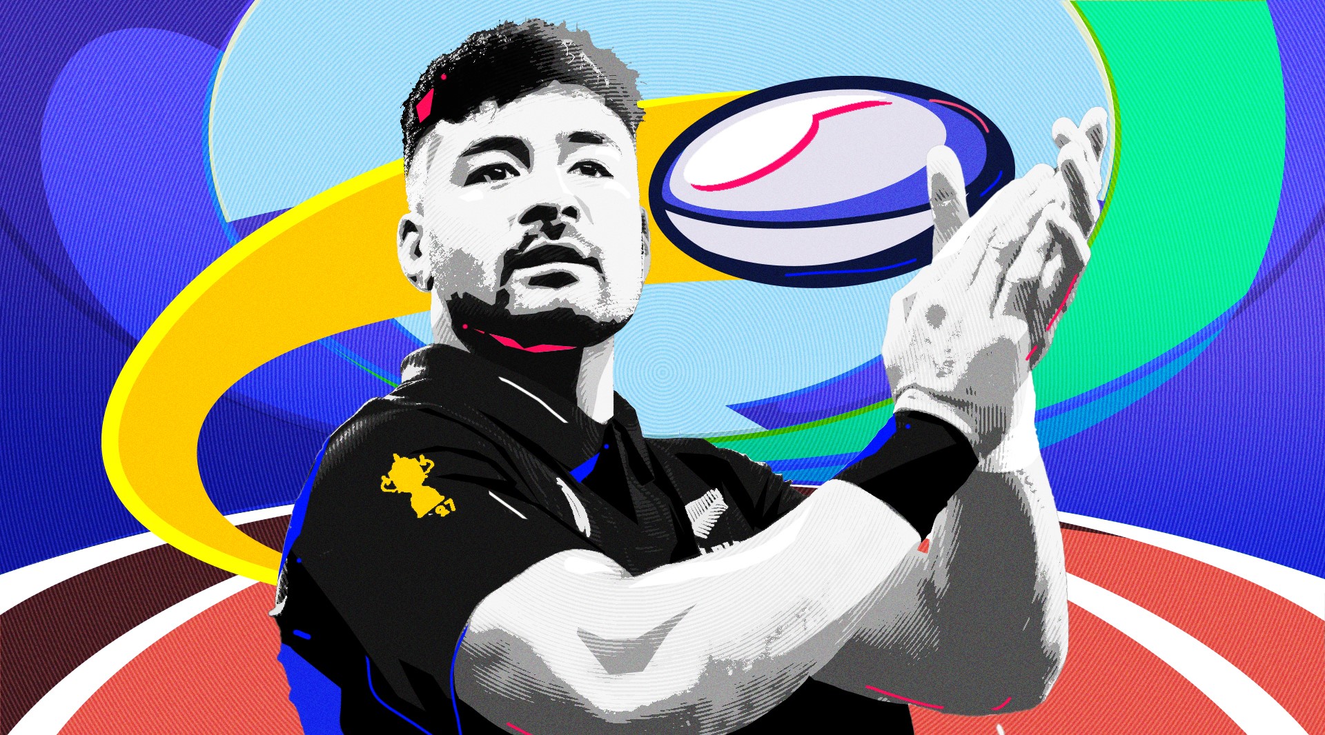 Richie Mo'unga. Composite image by Vania Chandrawidjaja. Source: (Getty/1News)