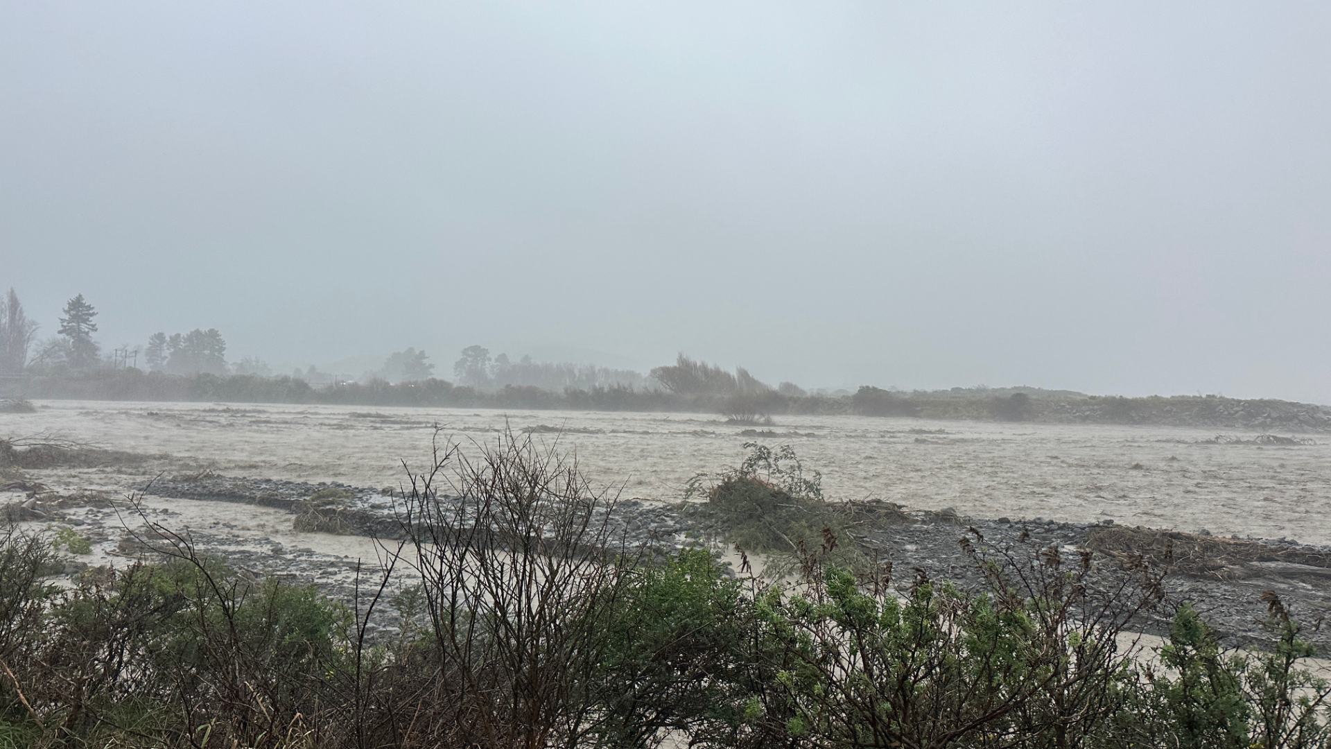 The Kōwhai River has burst its banks.
