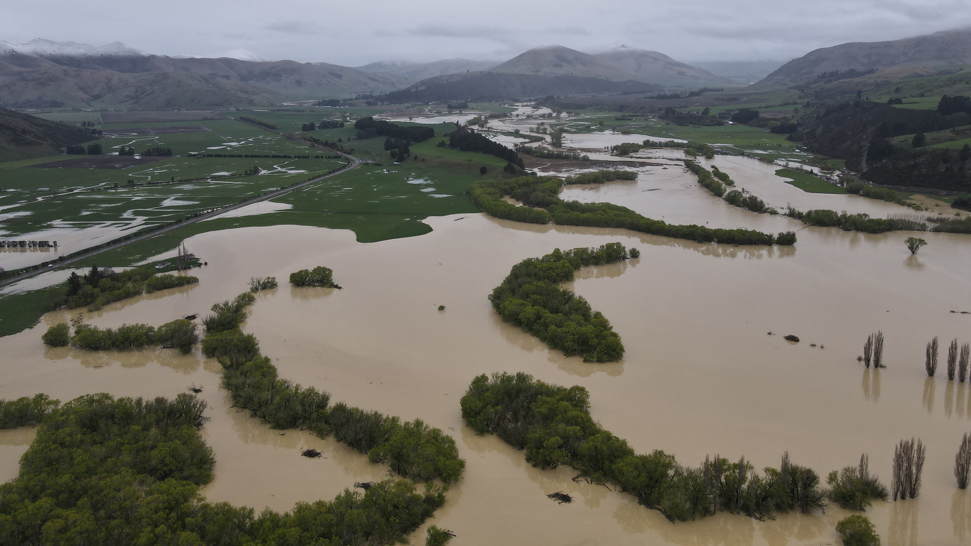 Flooded landscape just north of Athol in Otago. 