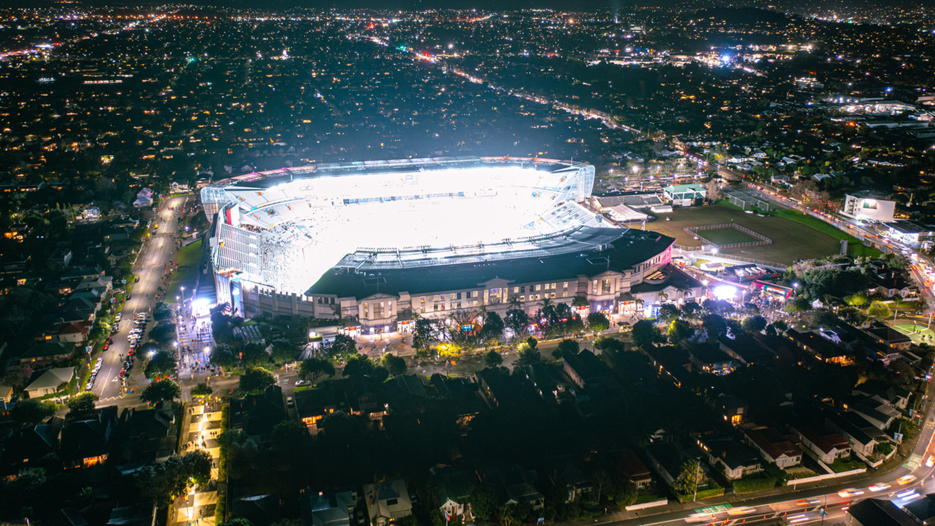 Eden Park at night.
