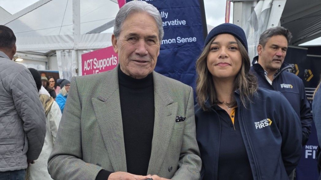Leader of NZ First Winston Peters with Napier city councillor and NZ First Candidate for East Cape Te Kira Lawrence at the 2026 Fieldays