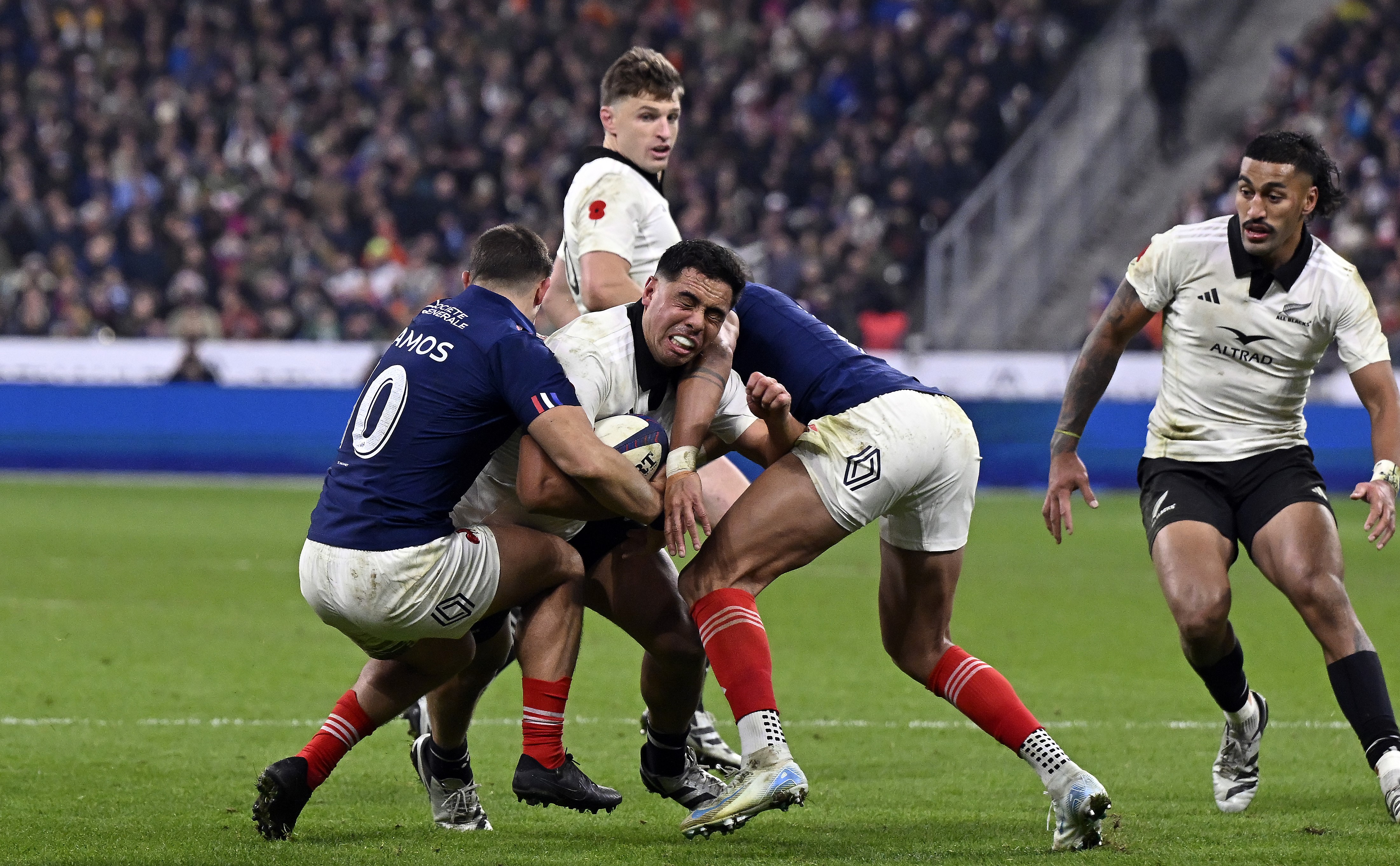 Anton Lienert-Brown in action for the All Blacks against France in Paris last year.