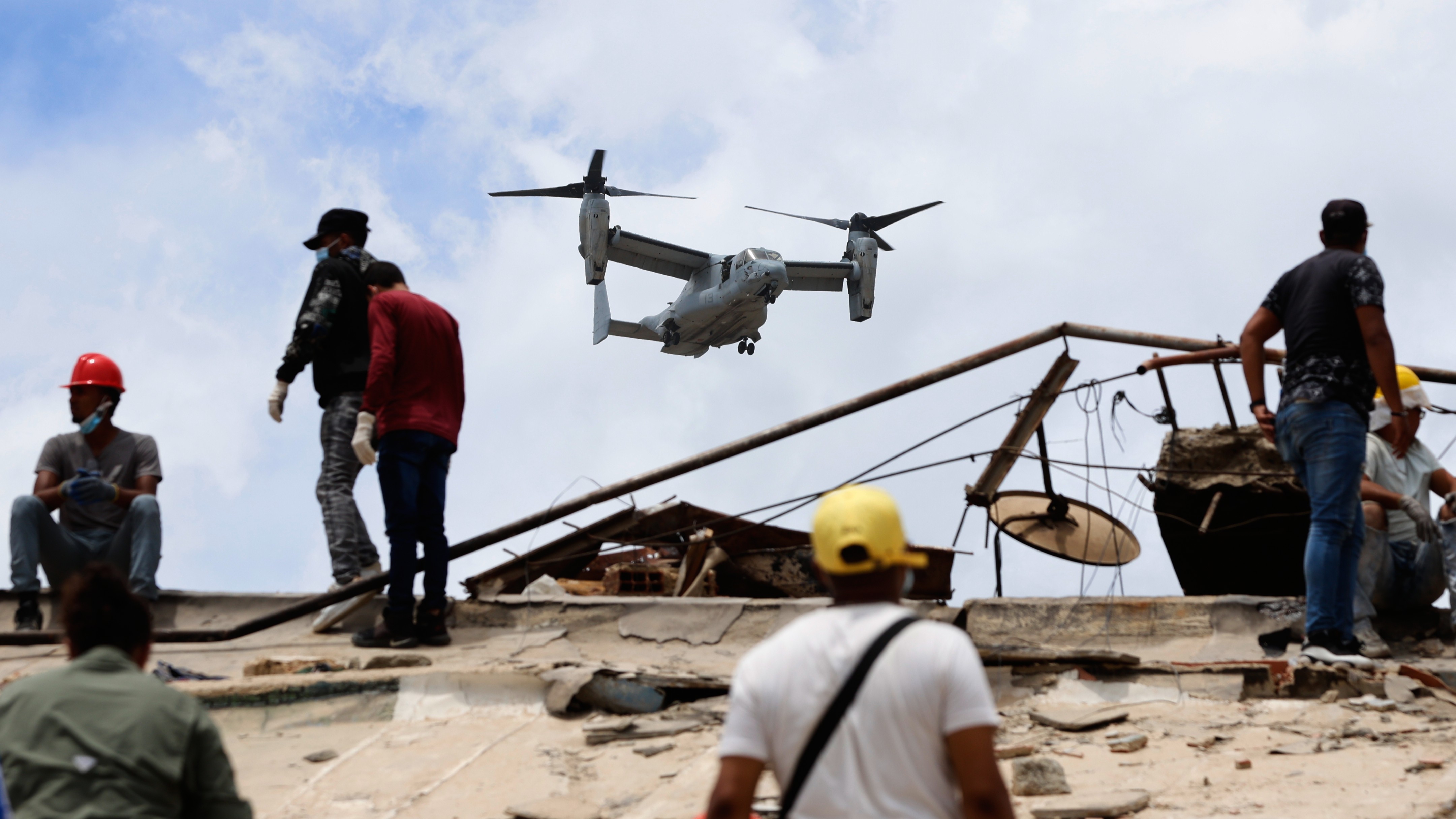Damaged buildings are seen three days after earthquakes struck in La Guaira, Venezuela.