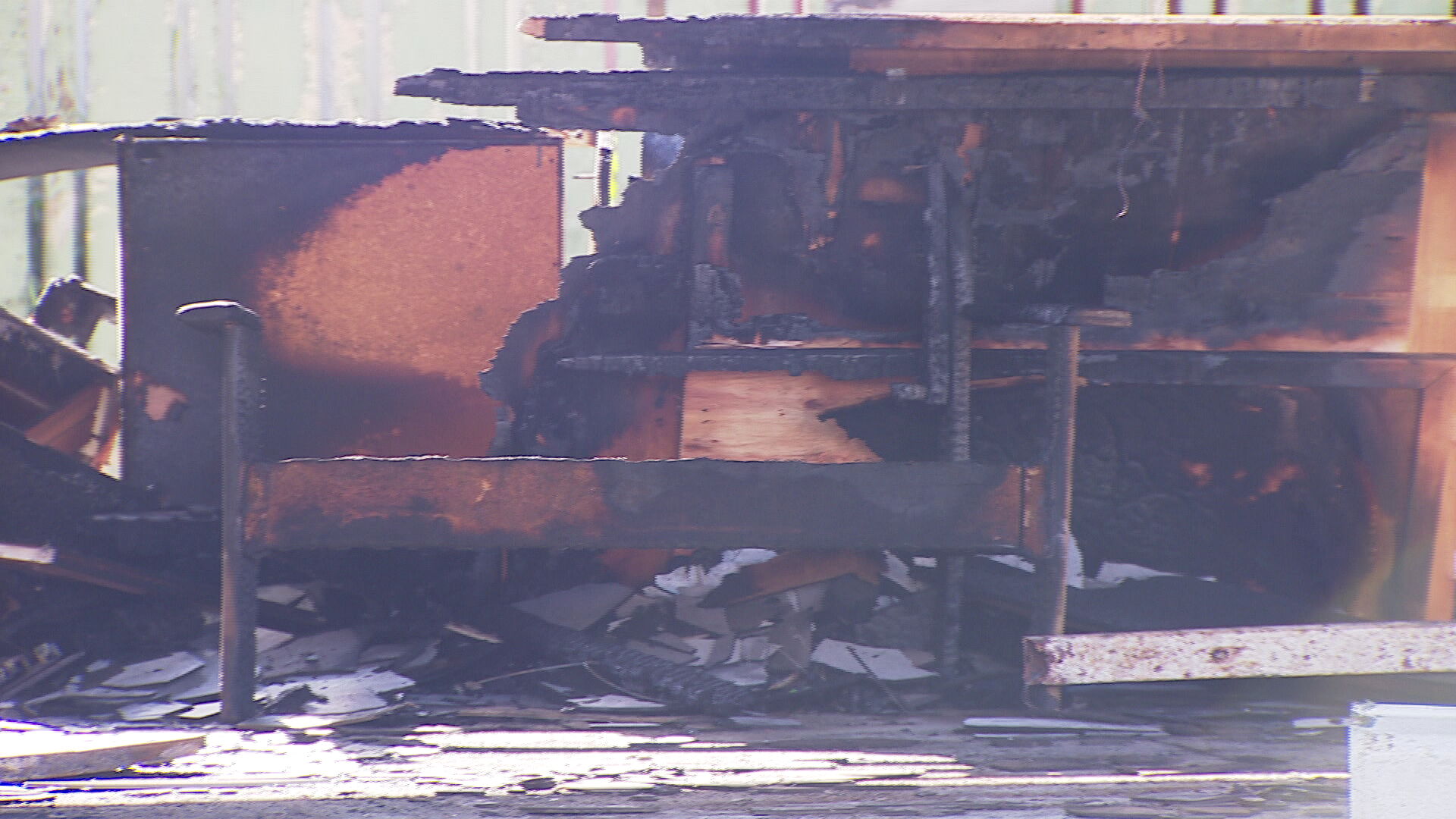 Charred furniture following a fire in Auckland's Hillsborough overnight. 