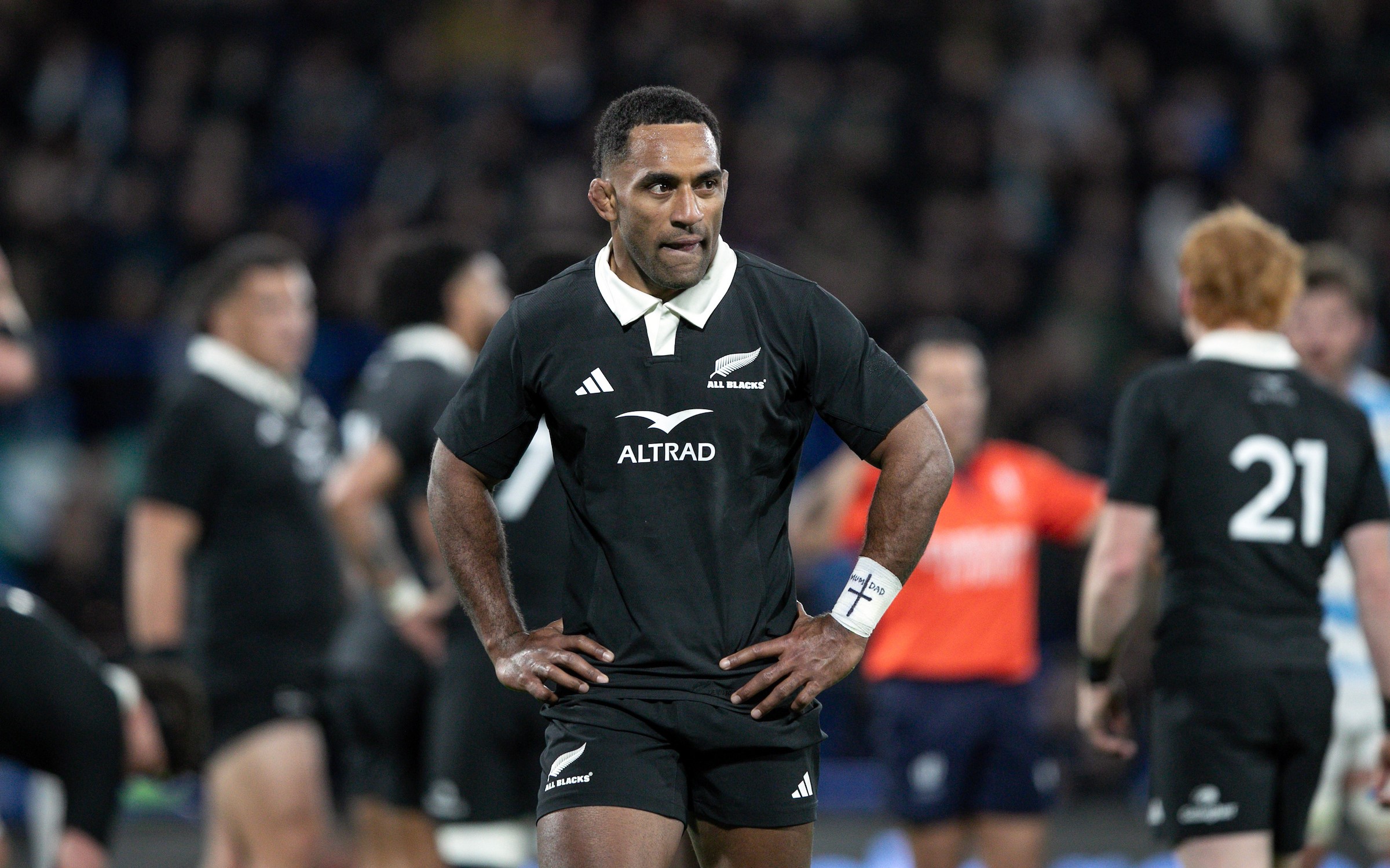 Sevu Reece reacts to the final whistle in Buenos Aries after the All Blacks lost to the Pumas for the first time in Argentina.