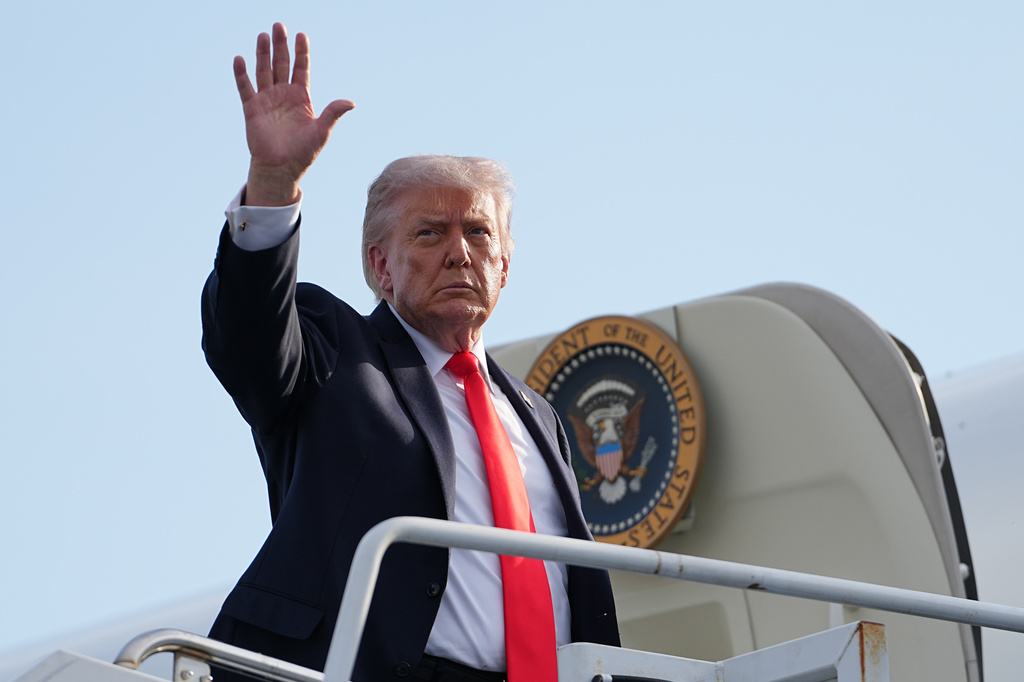 President Donald Trump boards Air Force One at Ocala International Airport, in Ocala Fla., Friday, May 1, 2026, after speaking at an event in The Villages, Florida.