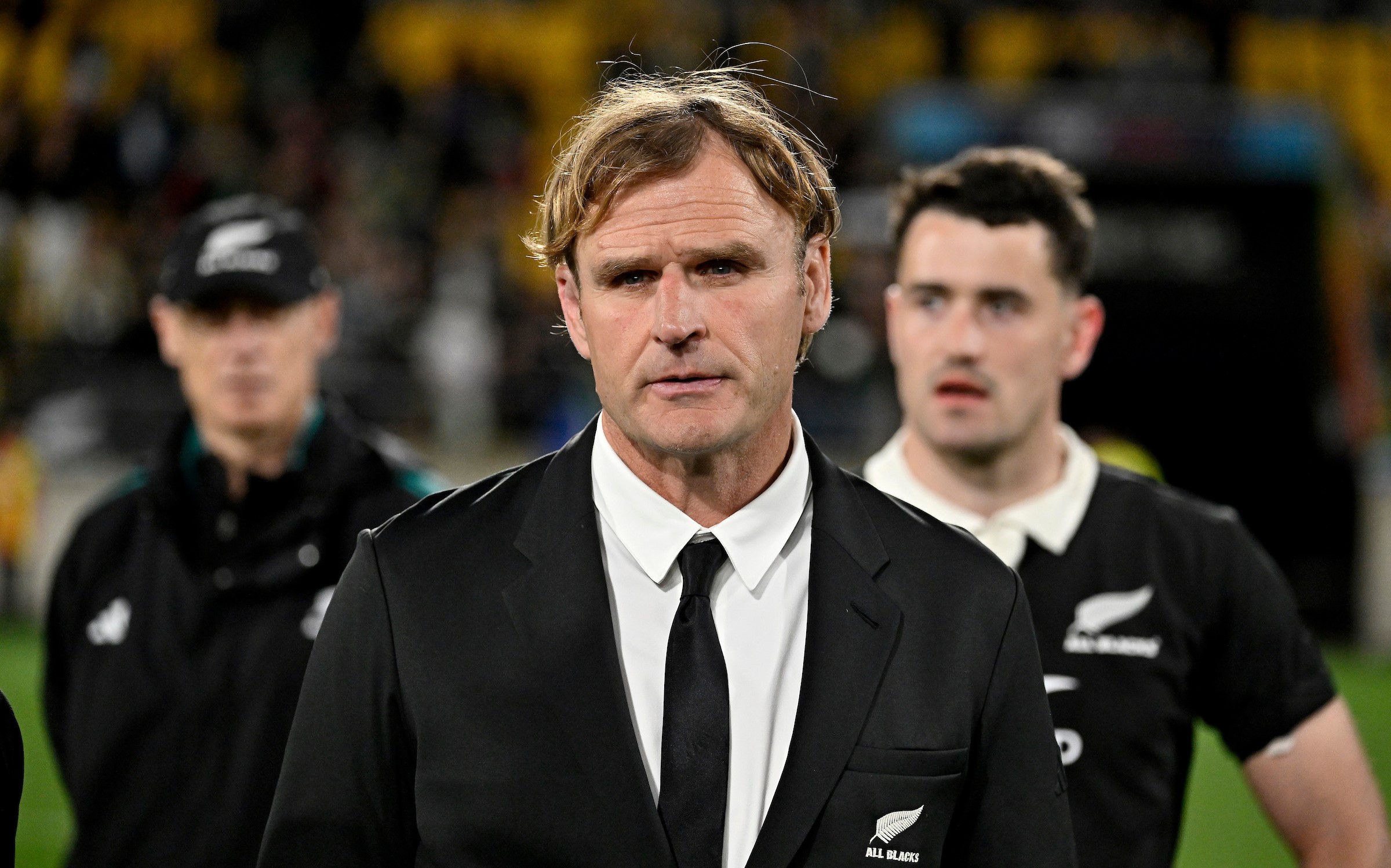 All Blacks head coach Scott Robertson reacts to his team's loss to the Boks in Wellington.