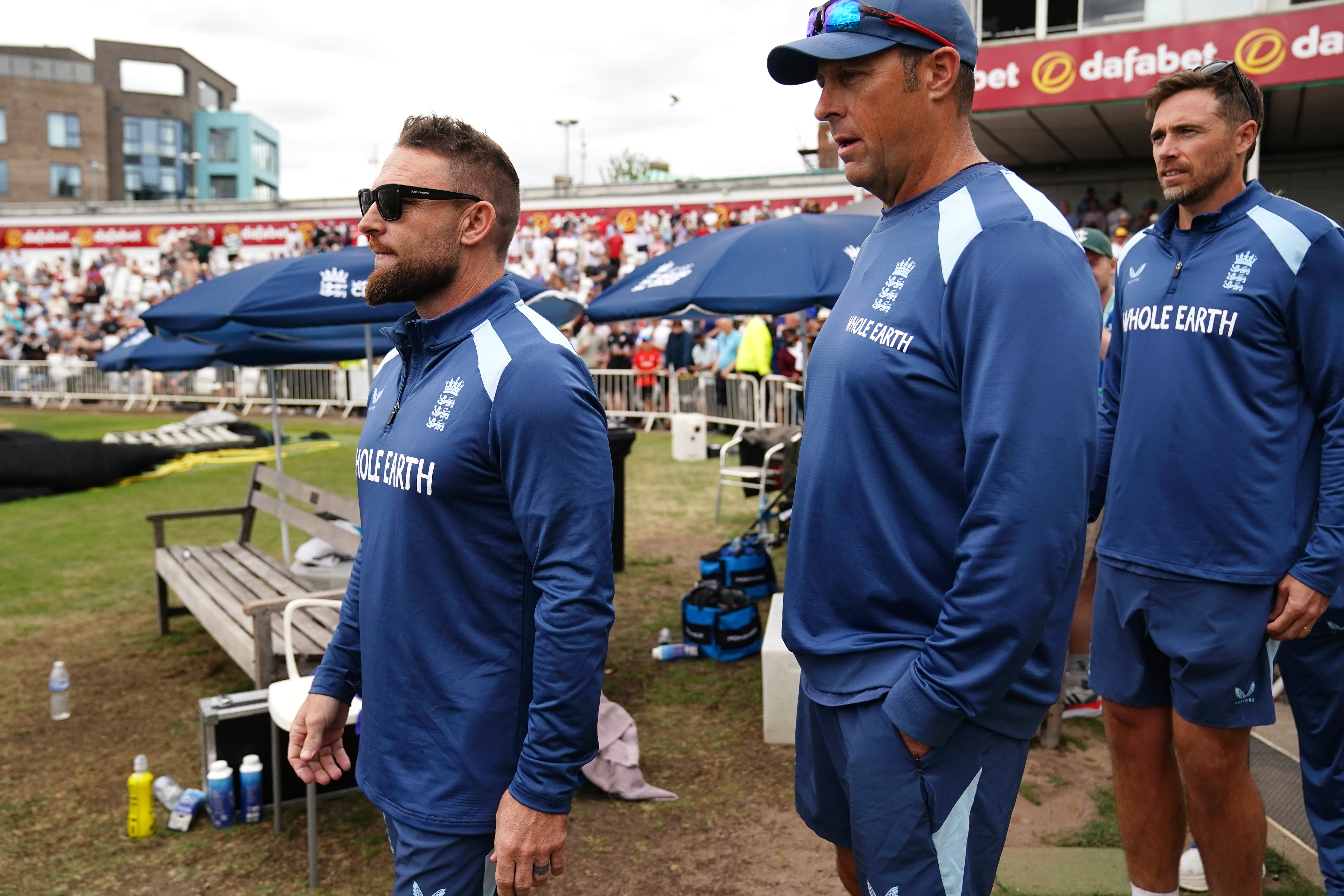 England head coach Brendon McCullum attends a nets session in Nottingham, England, Monday July 6, 2026.