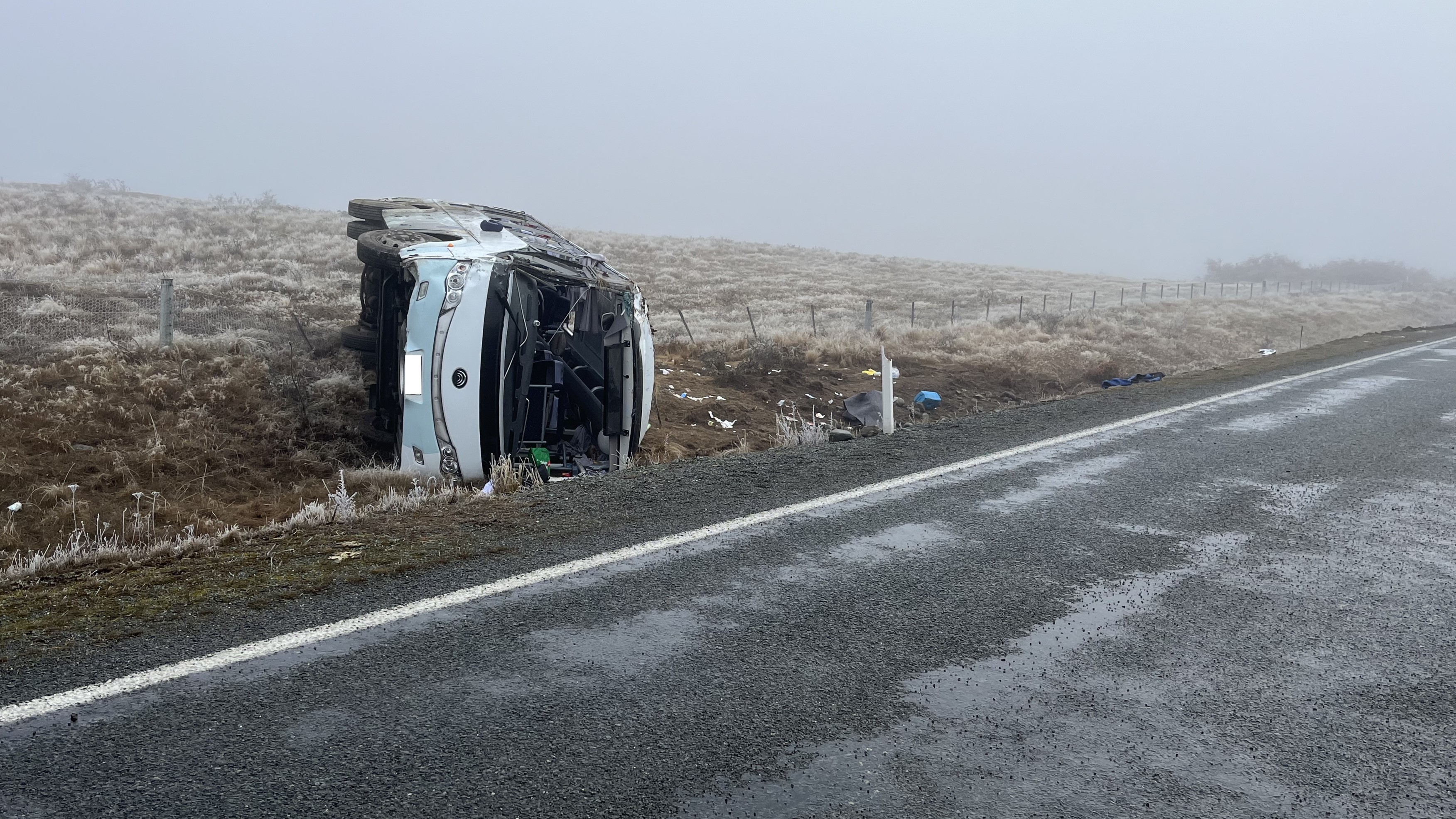 A bus rolled on State Highway 8 near Pukaki within 100m of a second separate bus crash.