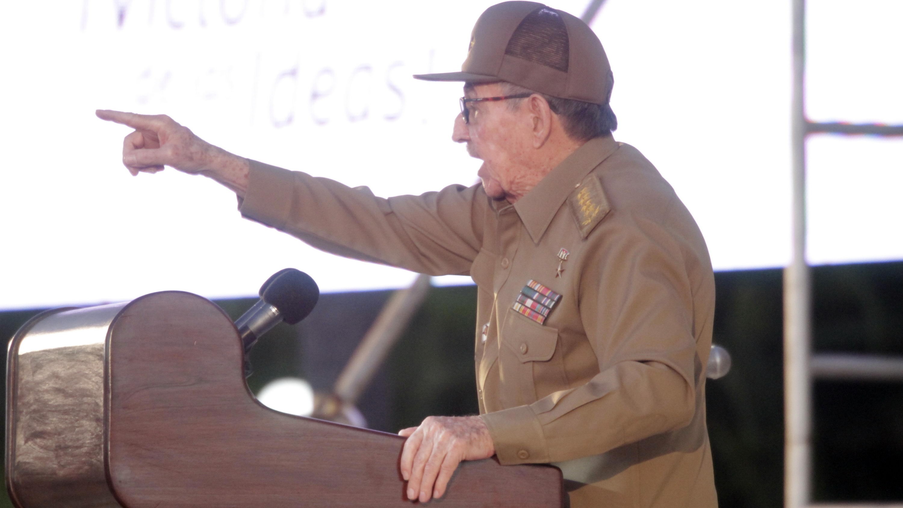 Raul Castro, head of Cuba's Communist Party, gestures as he gives a speech during the political act to celebrate the 65th anniversary of Fidel Castro's rebels attack on the Moncada barracks, on July 26, 2018 in Santiago de Cuba. 