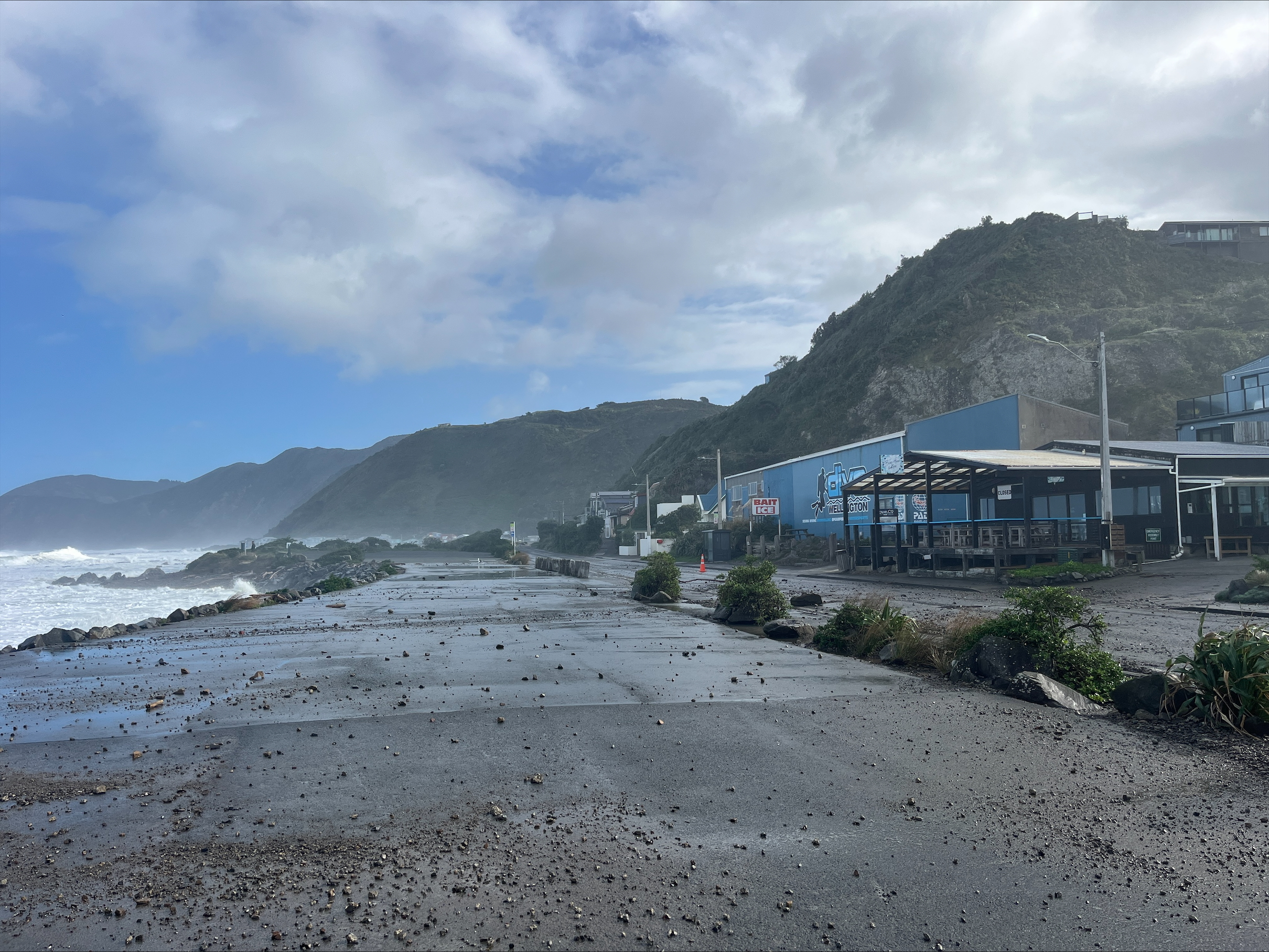 Rocks on the road near Ōwhiro Bay