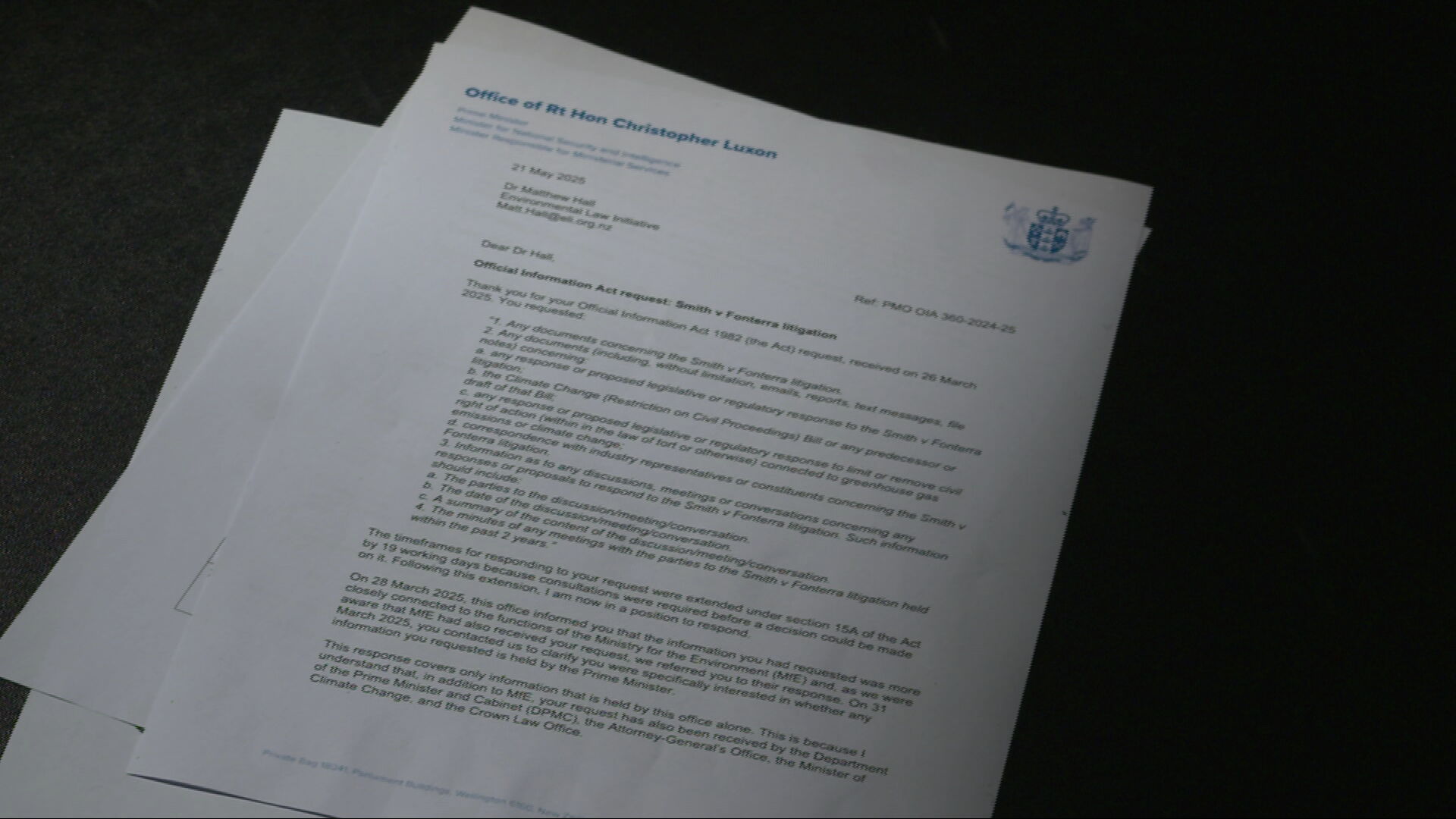 An Official Information Act request by research and legal director Dr Matt Hall.
