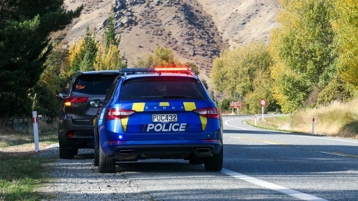 Police pulling a vehicle over in an 80km/h speed zone in Central Otago.Central 