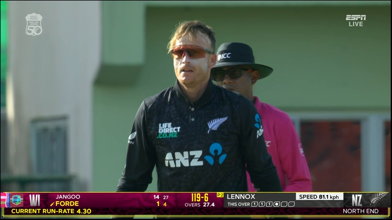 Jayden Lennox took 5-19 as West Indies collapsed from 63-0 to be all out for 138. (Source: ESPN) 