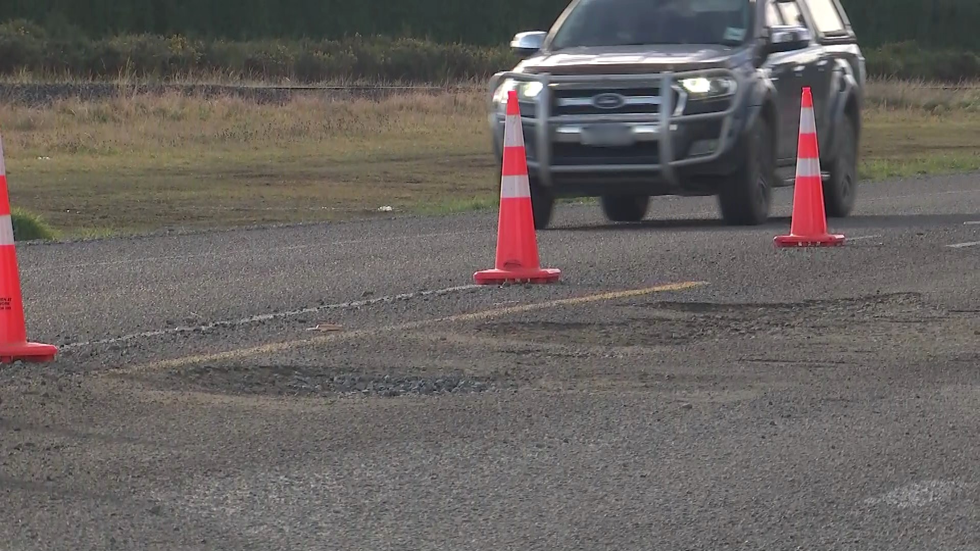 Potholes pictured on SH1 in Ashburton.