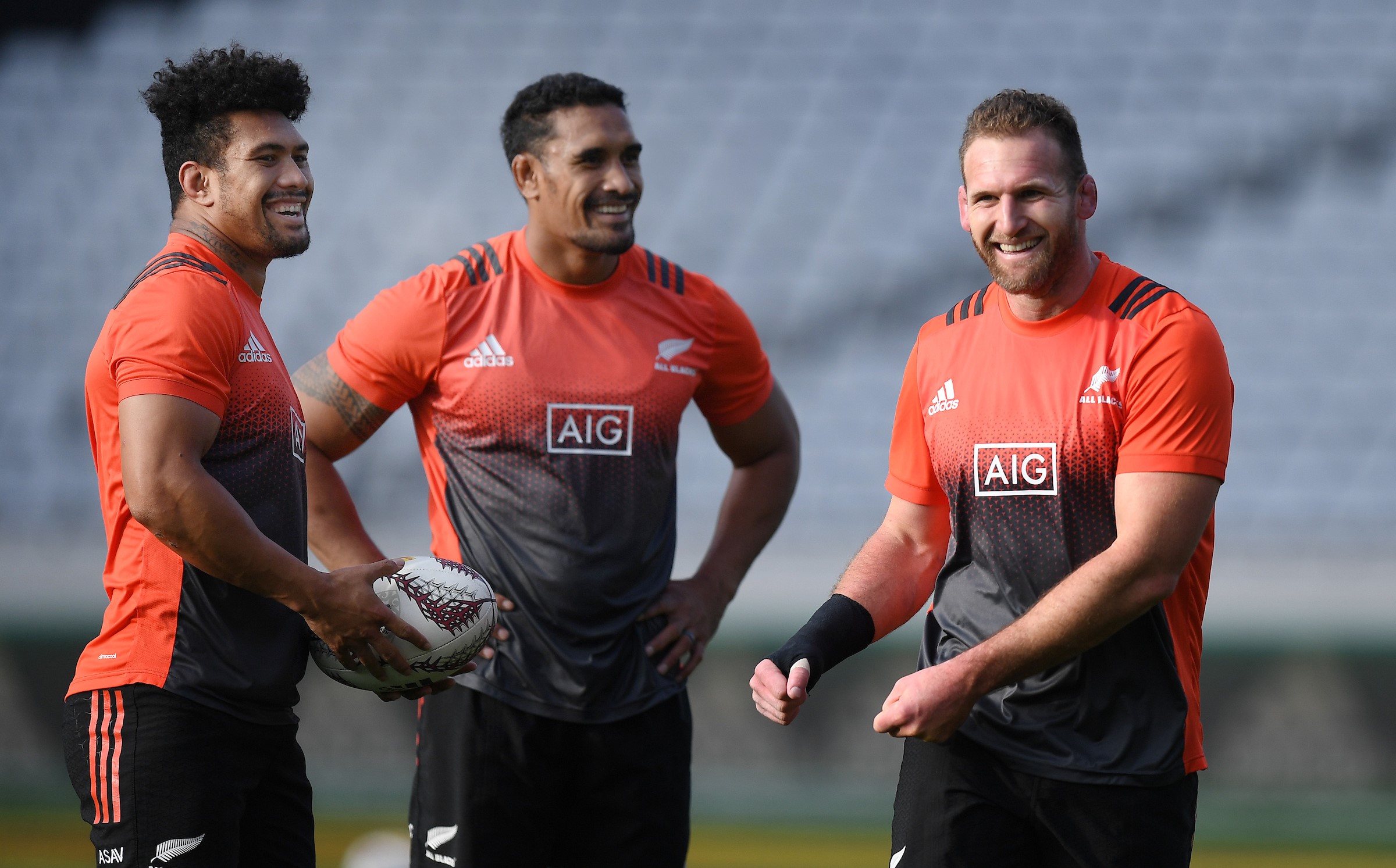 Ardie Savea, left, Jerome Kaino and Kieran Read pictured at a captain's run at Eden Park before a Test against the British and Irish Lions in 2017.