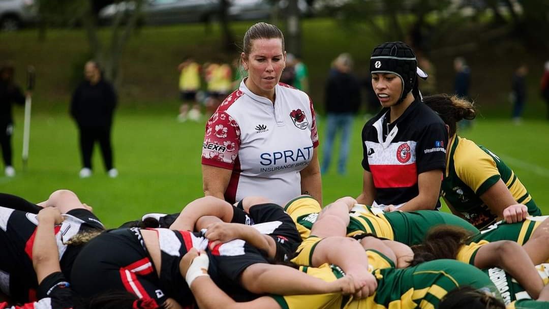 North Harbour Rugby Referees Association chair Rebecca Stanaway referees a game. 