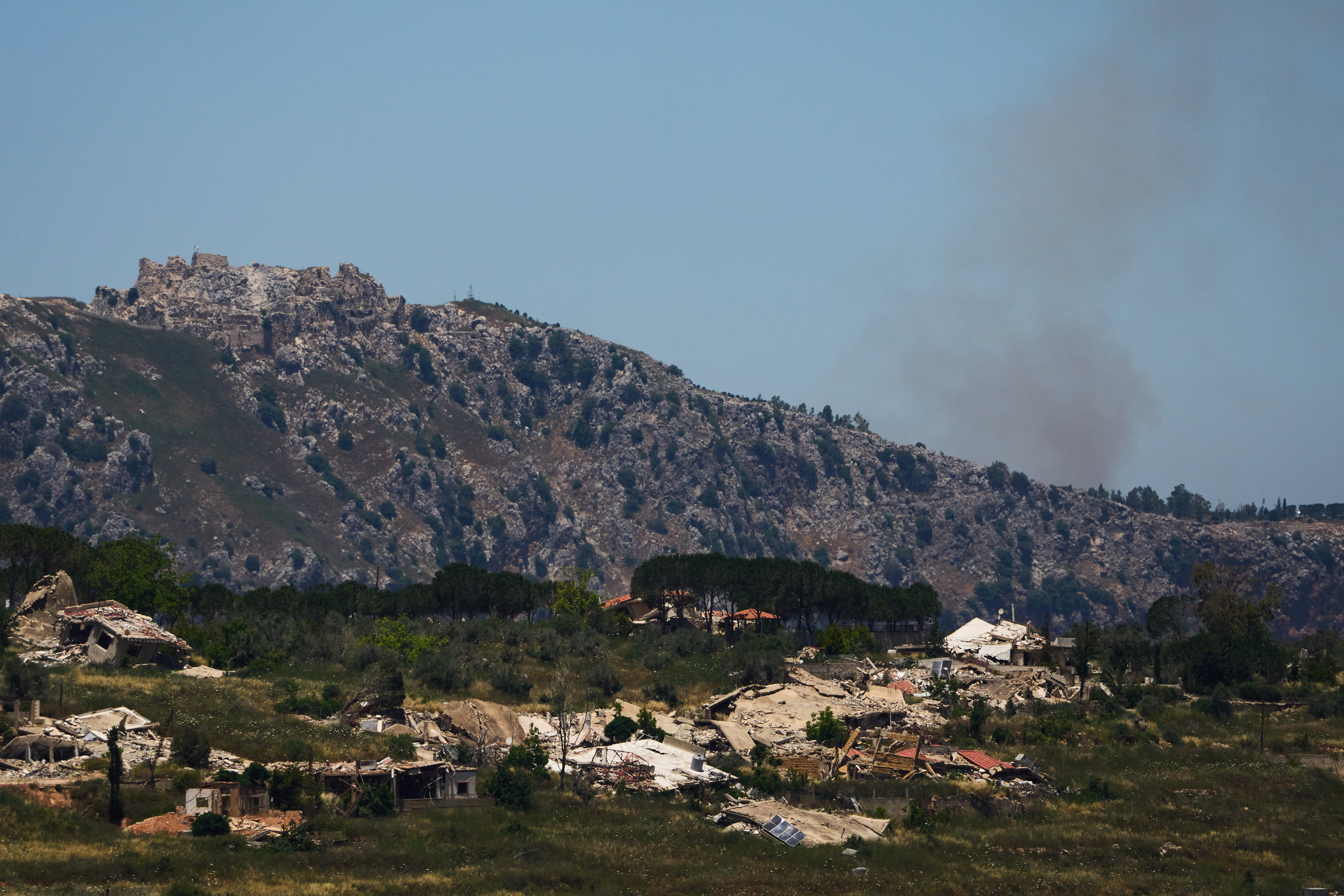 Smoke rises near the Beaufort Castle in southern Lebanon as seen from northern Israel, Thursday June 4, 2026.