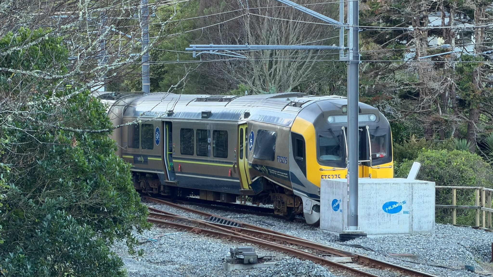 The Metlink train came off the tracks and collided with a concrete block at Khandallah Station.