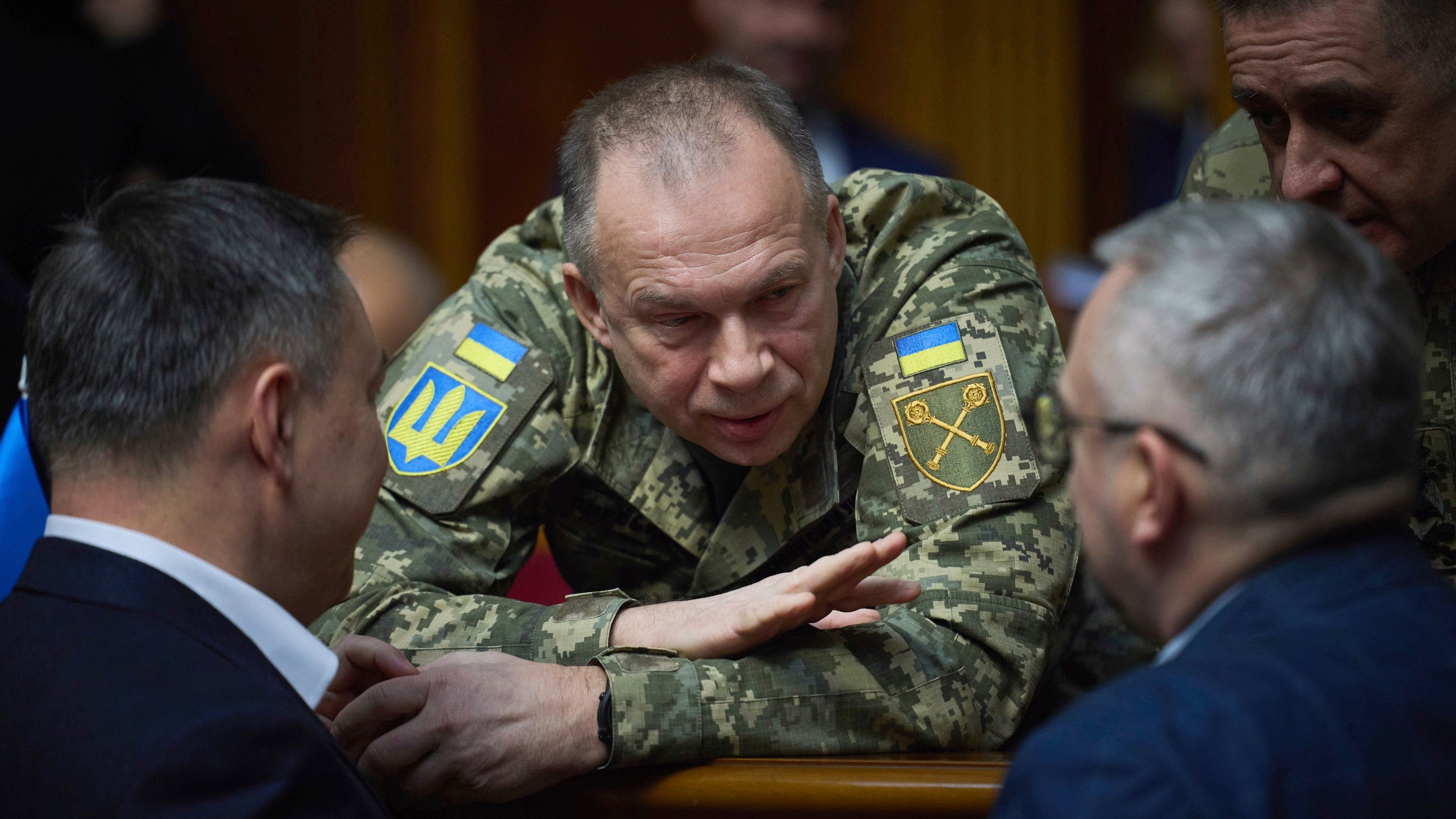 In this photo provided by the Press Service Of The President Of Ukraine on Nov. 19, 2024, General Oleksandr Syrskyi speaks to parliamentarians.