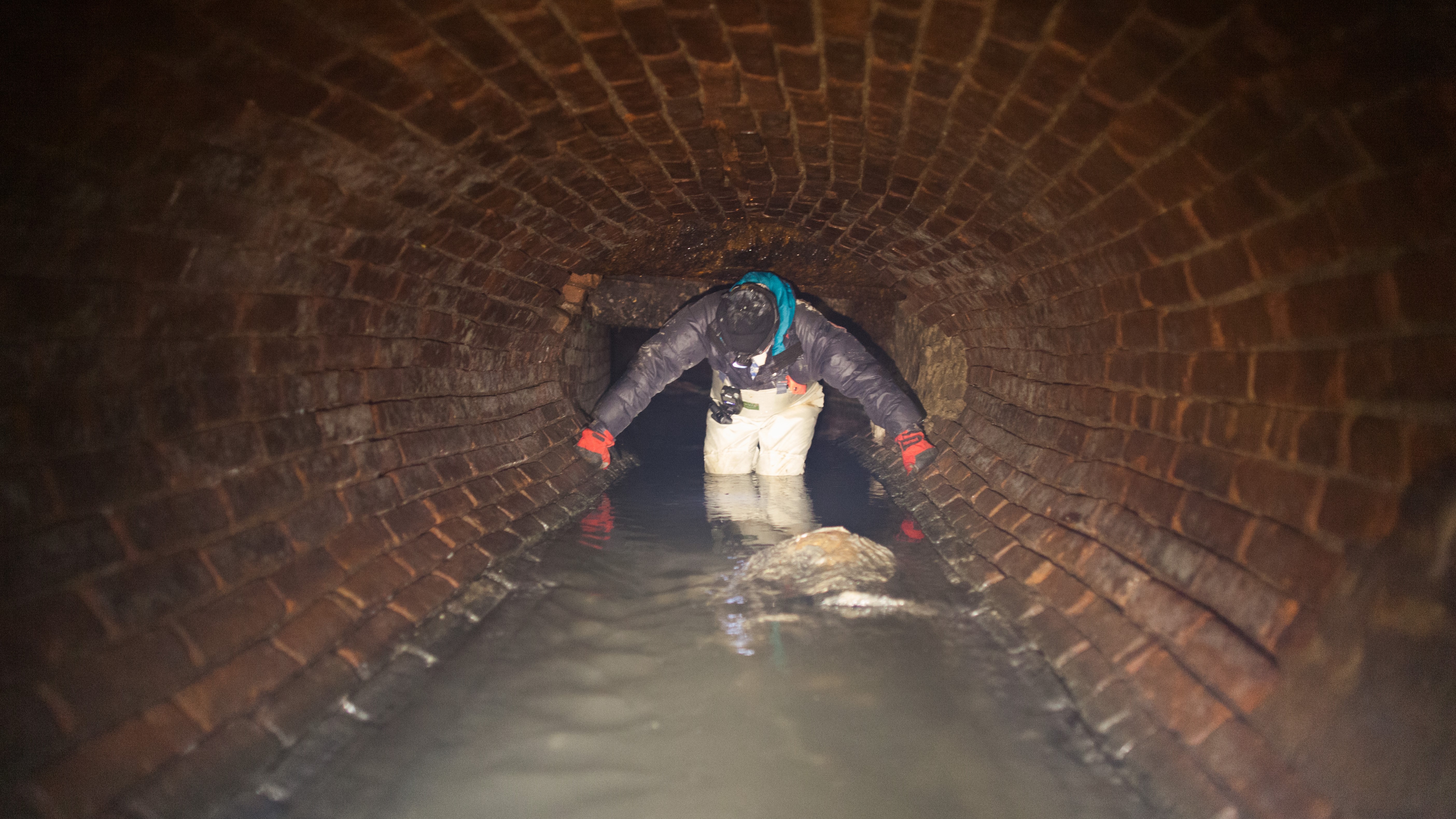 Former urban explorer Steve Duncan wading through the Canal St sewer.