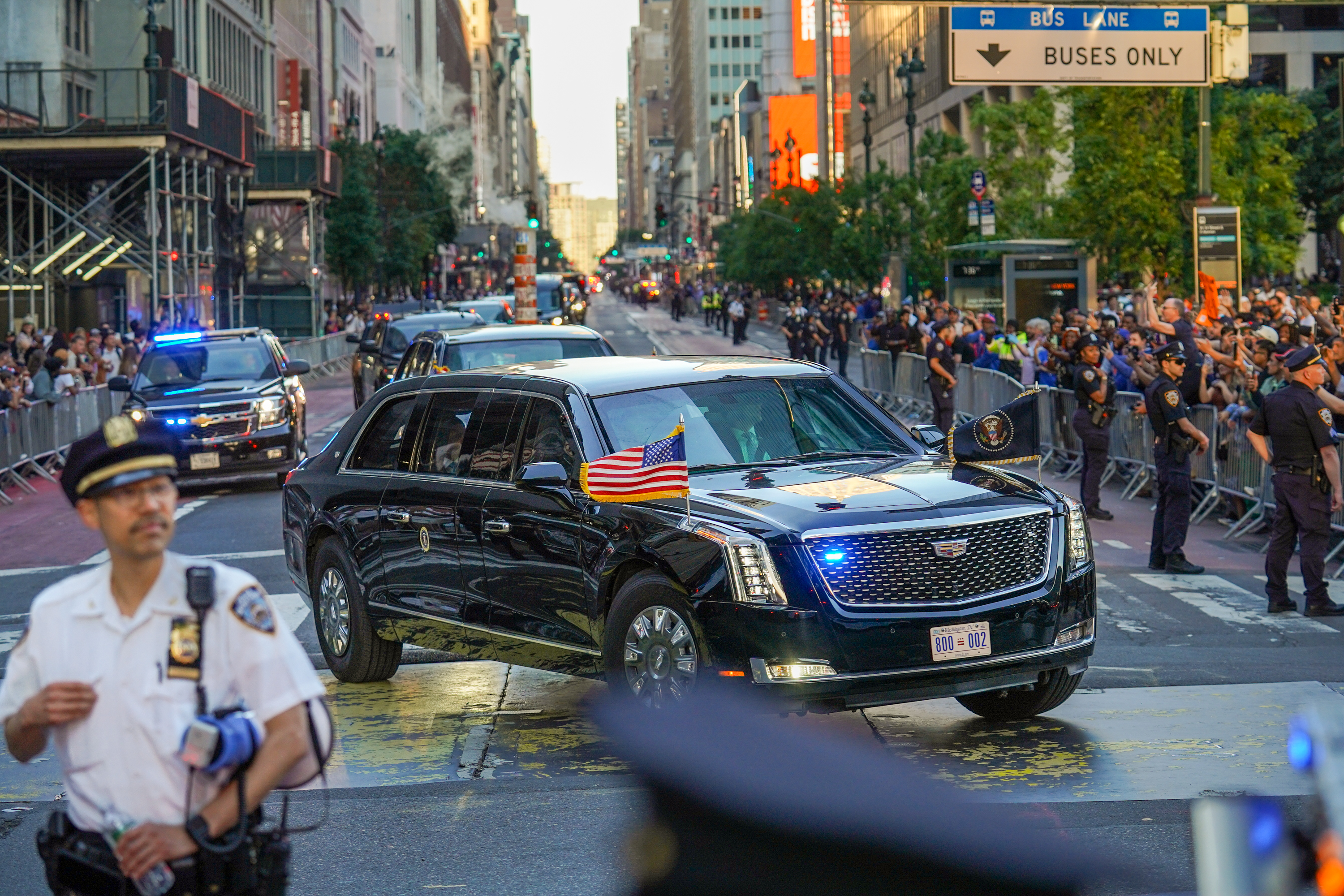 The motorcade of President Donald Trump arrives to Madison Square Garden ahead of Game 3 of the NBA Finals basketball series, Monday, June 8, 2026, in New York.