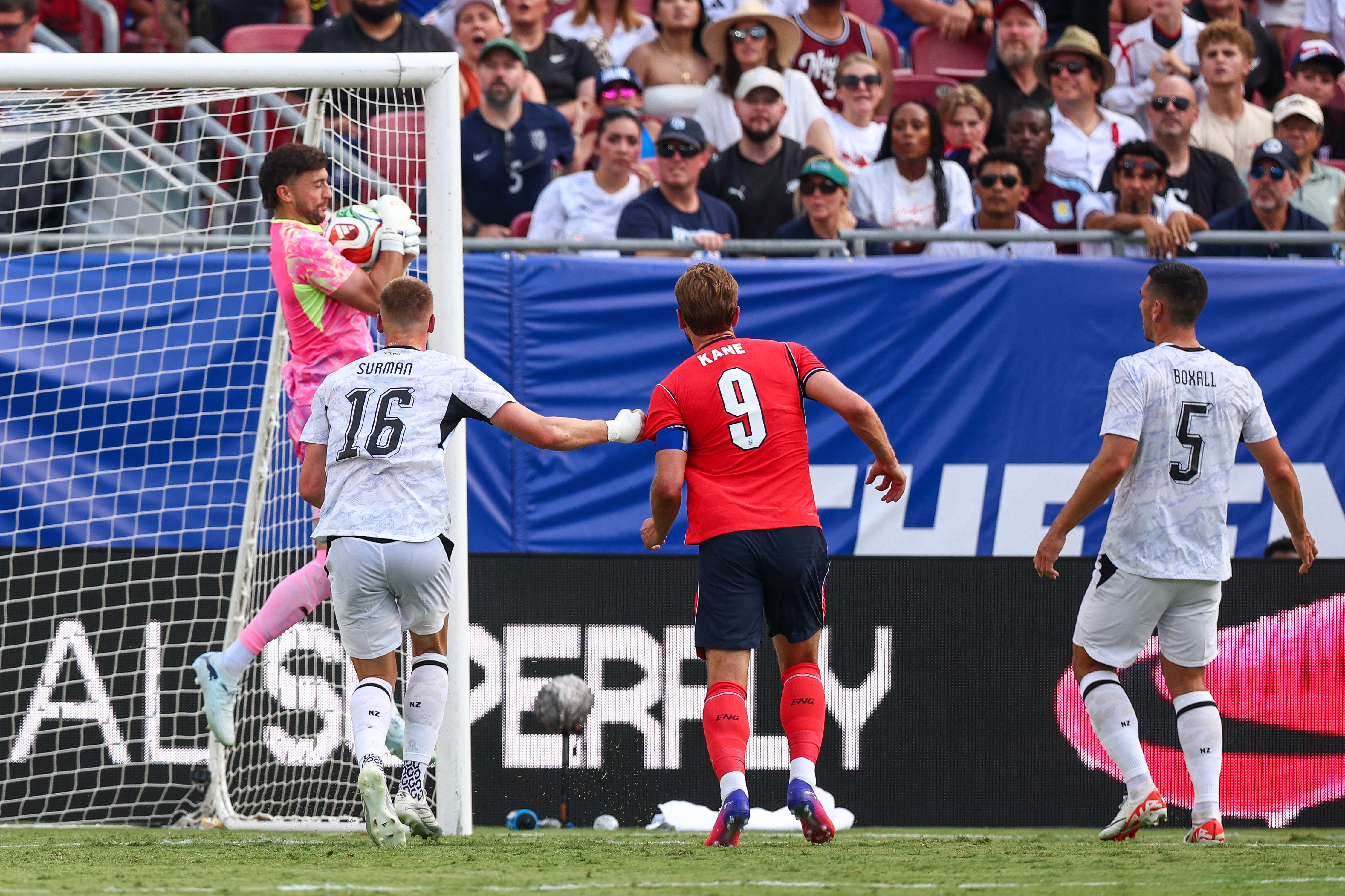 Crocombe makes a save against England in Tampa, Florida.