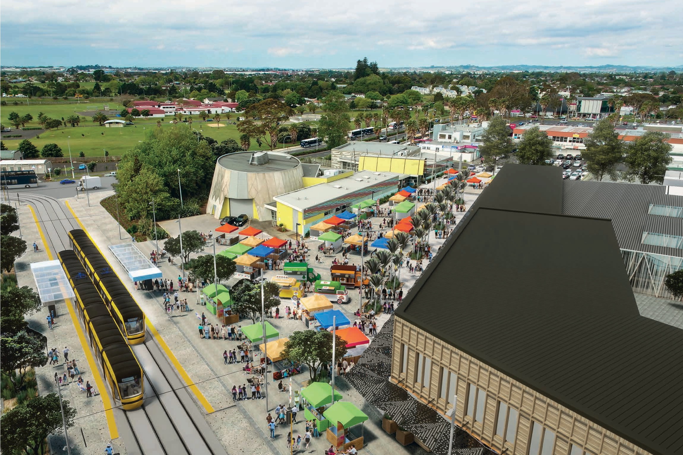 Artist's impression of surface light rail through Mangere.