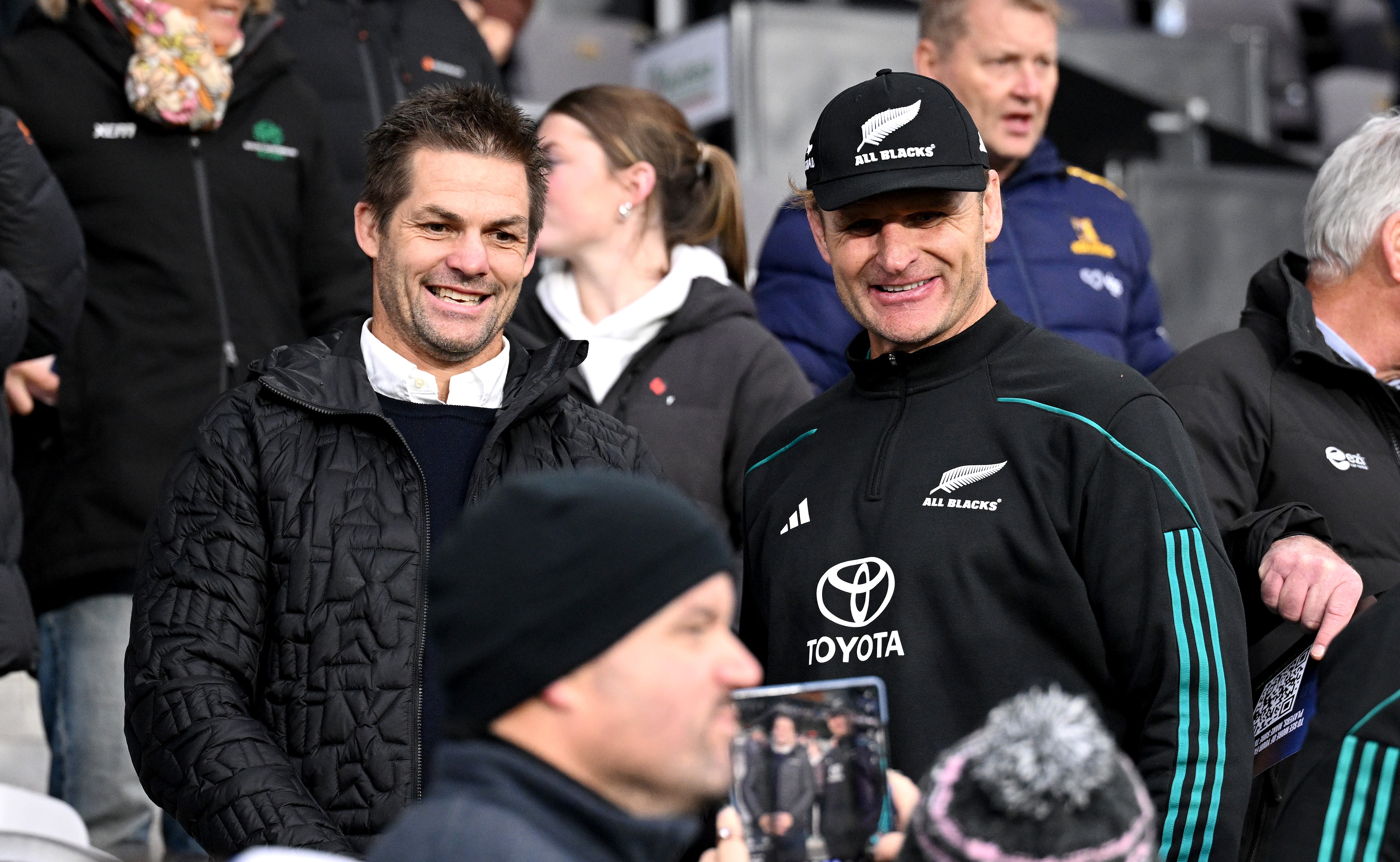 Richie McCaw, left, and Scott Robertson, pictured at an All Blacks training session in Dunedin in July.