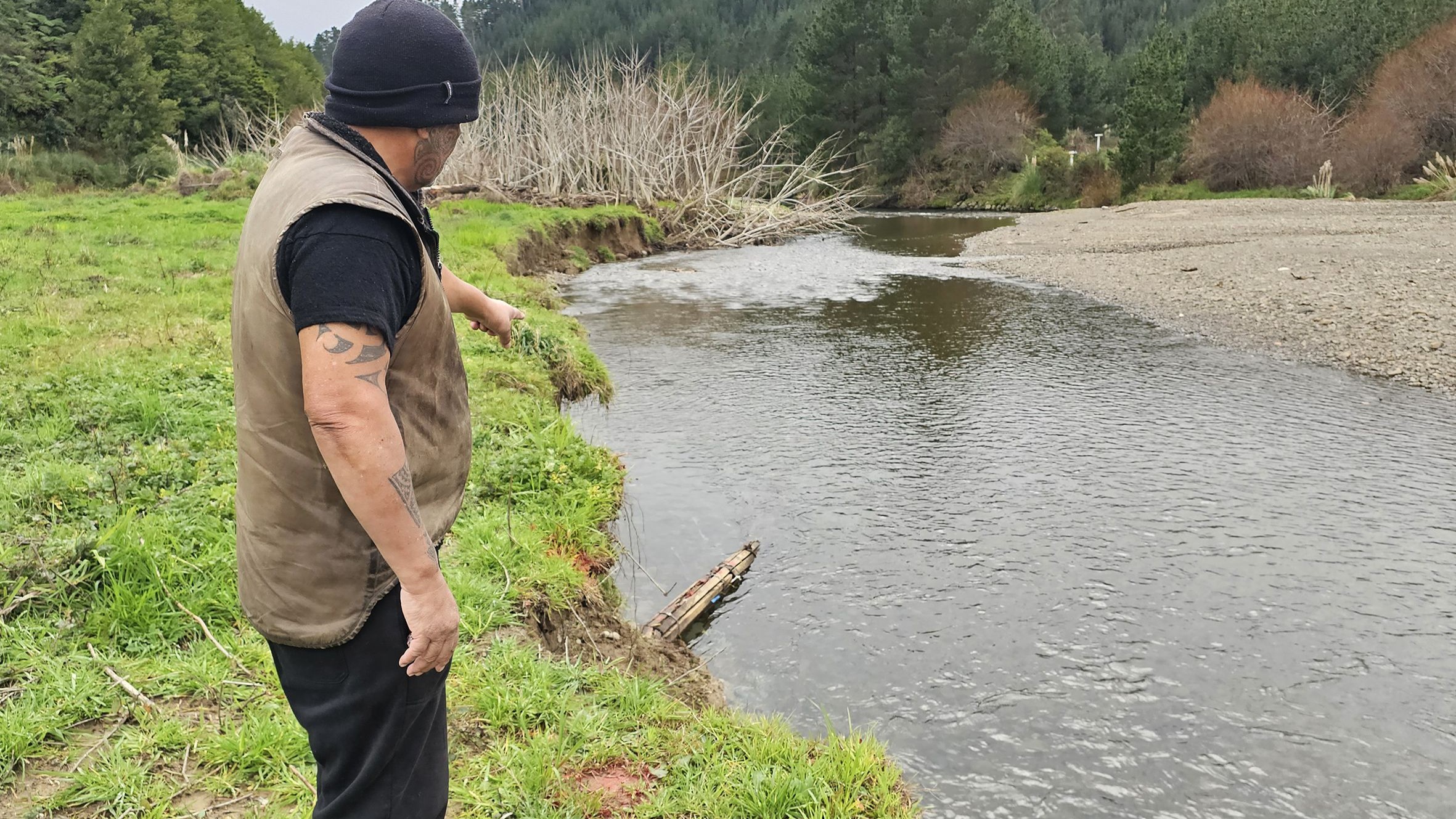 Property owner Te Kaha has been keeping a close eye on the exposed gas pipe in the Waiotahe River