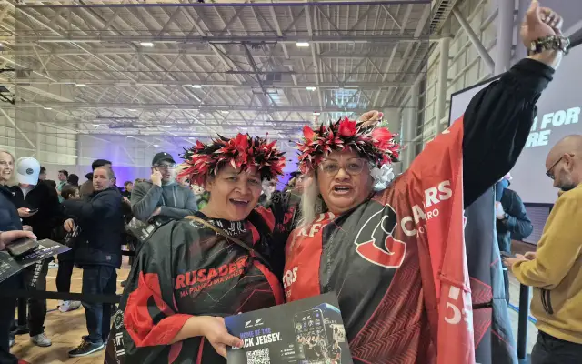 Fans Poekaireua (R) and Milika will be cheering for the All Blacks at Christchurch's Te Kaha Stadium on Saturday night.