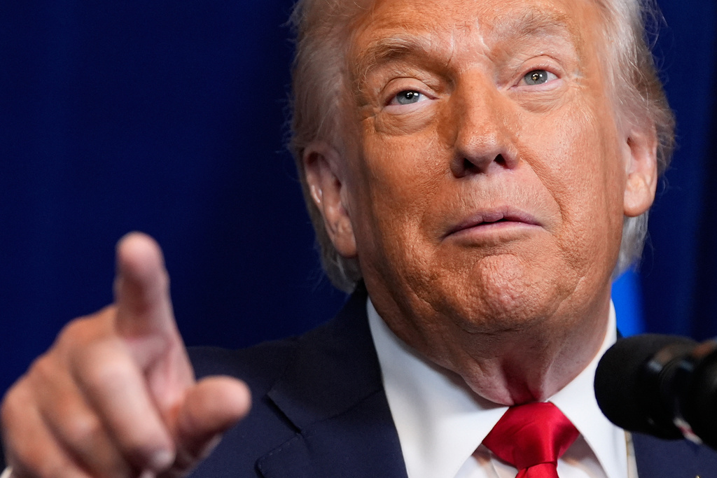 President Donald Trump speaks during a news conference with Israel's Prime Minister Benjamin Netanyahu at Mar-a-Lago, Monday, December 29, 2025.