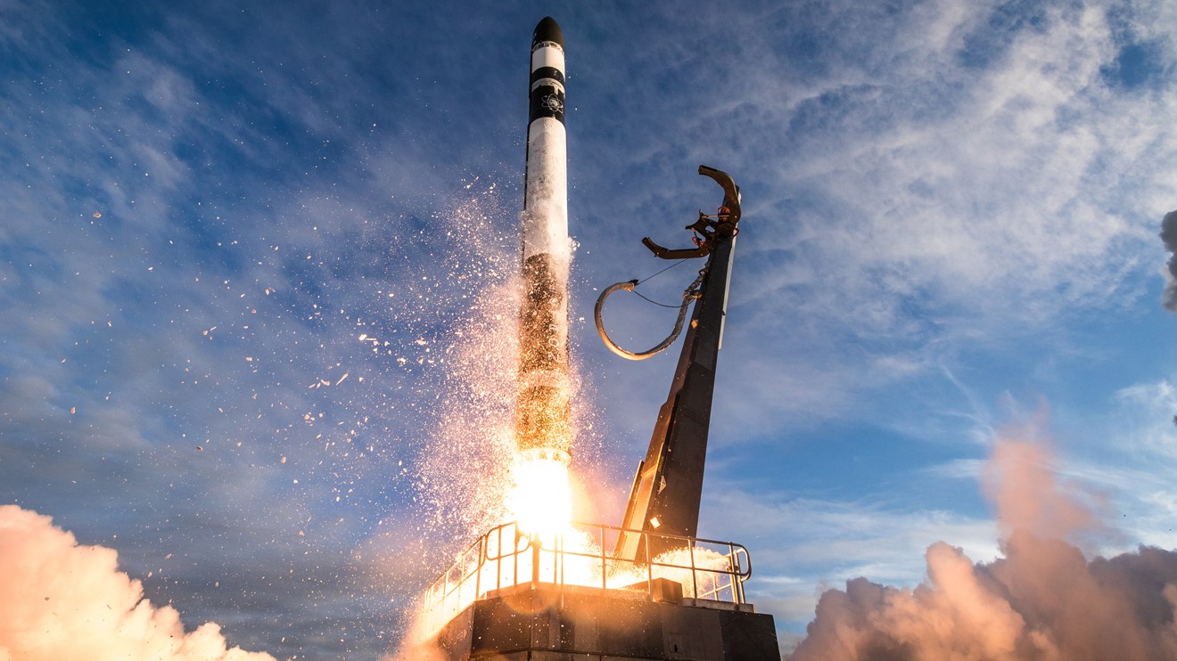 A rocket lifting off from Rocket Lab's Mahia Peninsula facility in 2019.